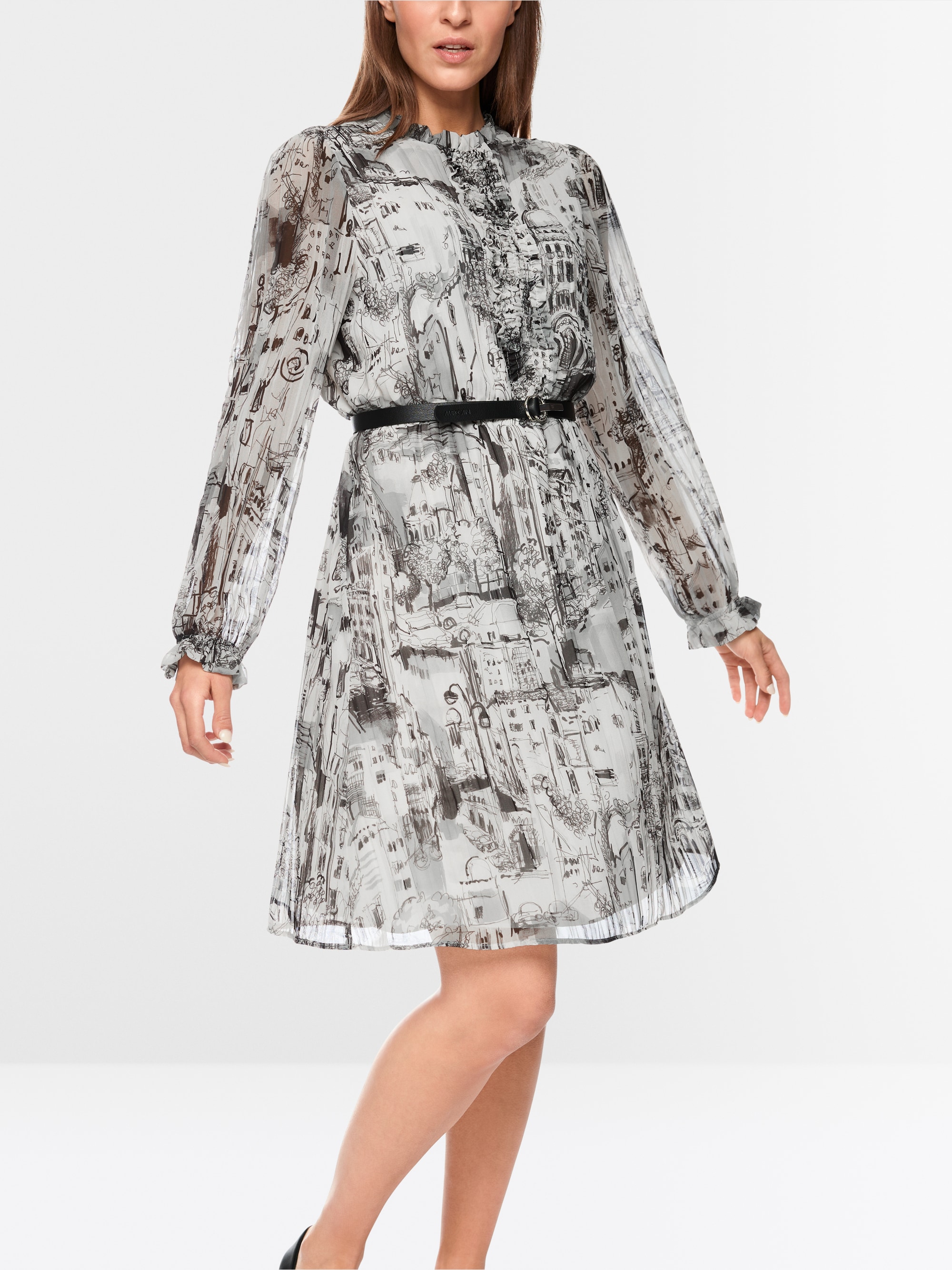 Printed dress with mini ruffles