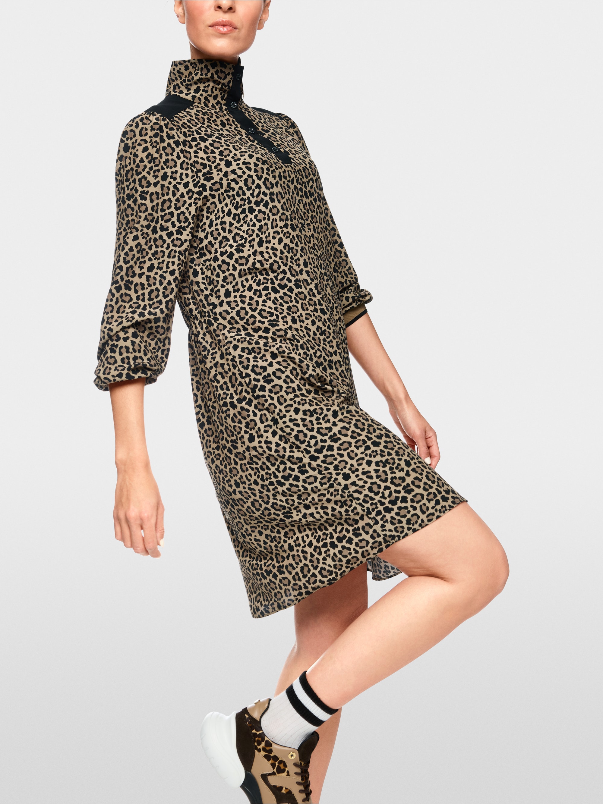 Leo print dress with gathered detail