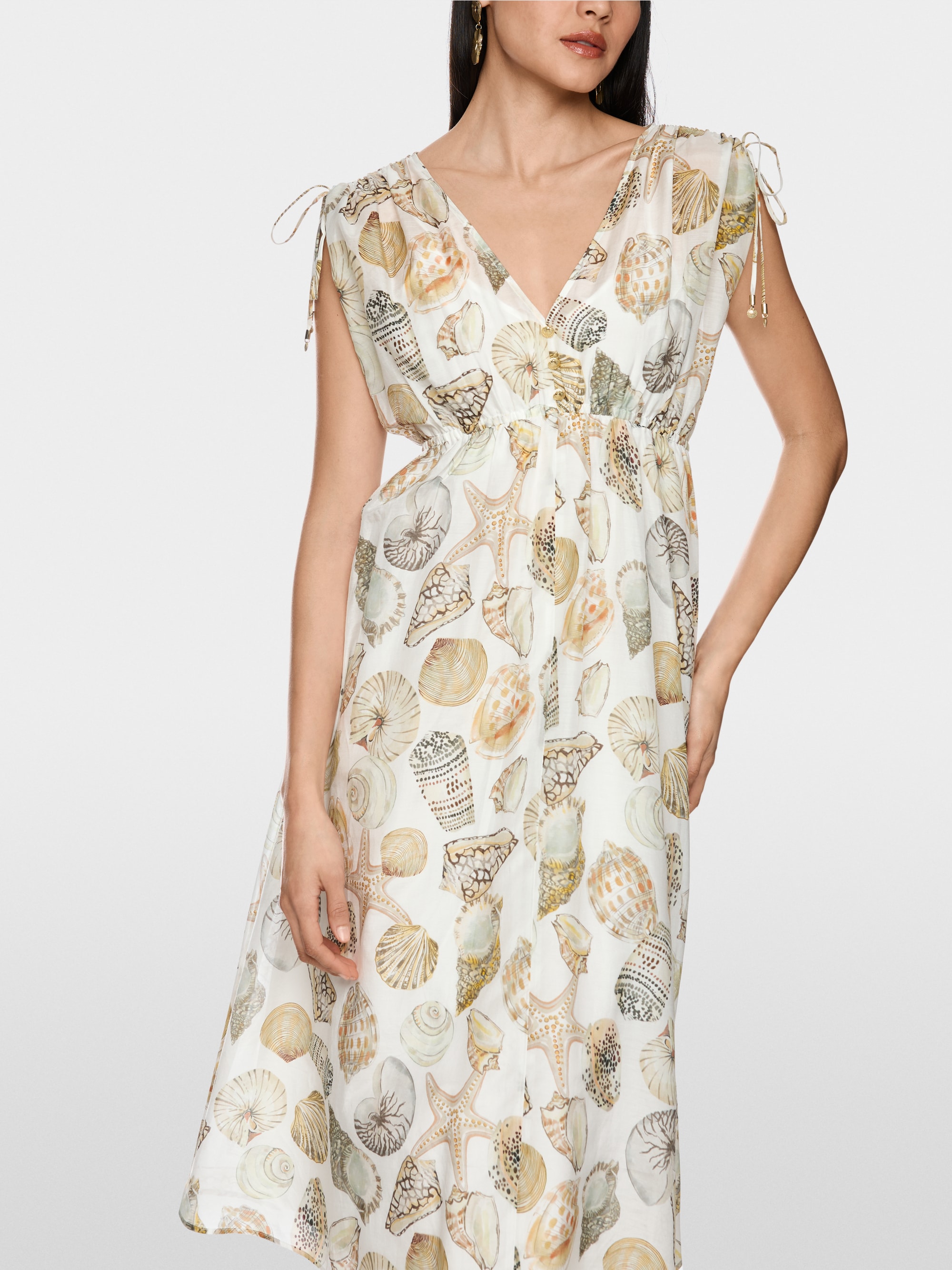 Mid-length dress in cotton and silk
