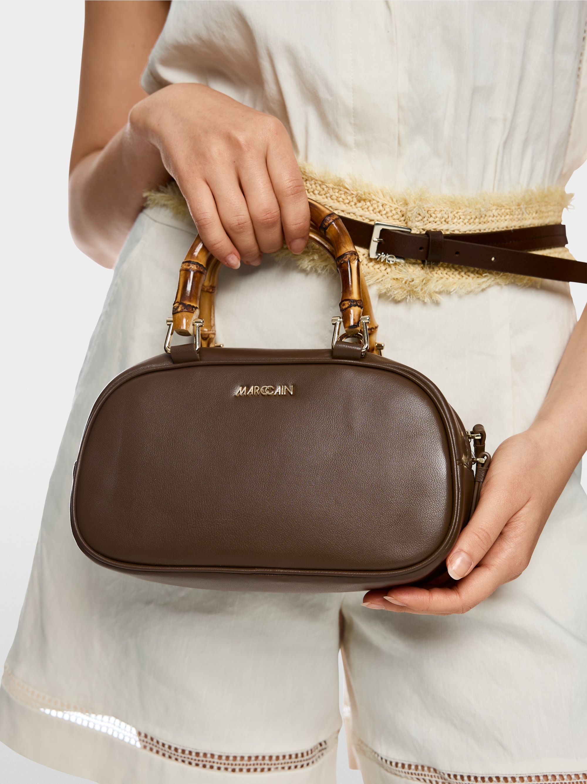 Mini leather bowling bag