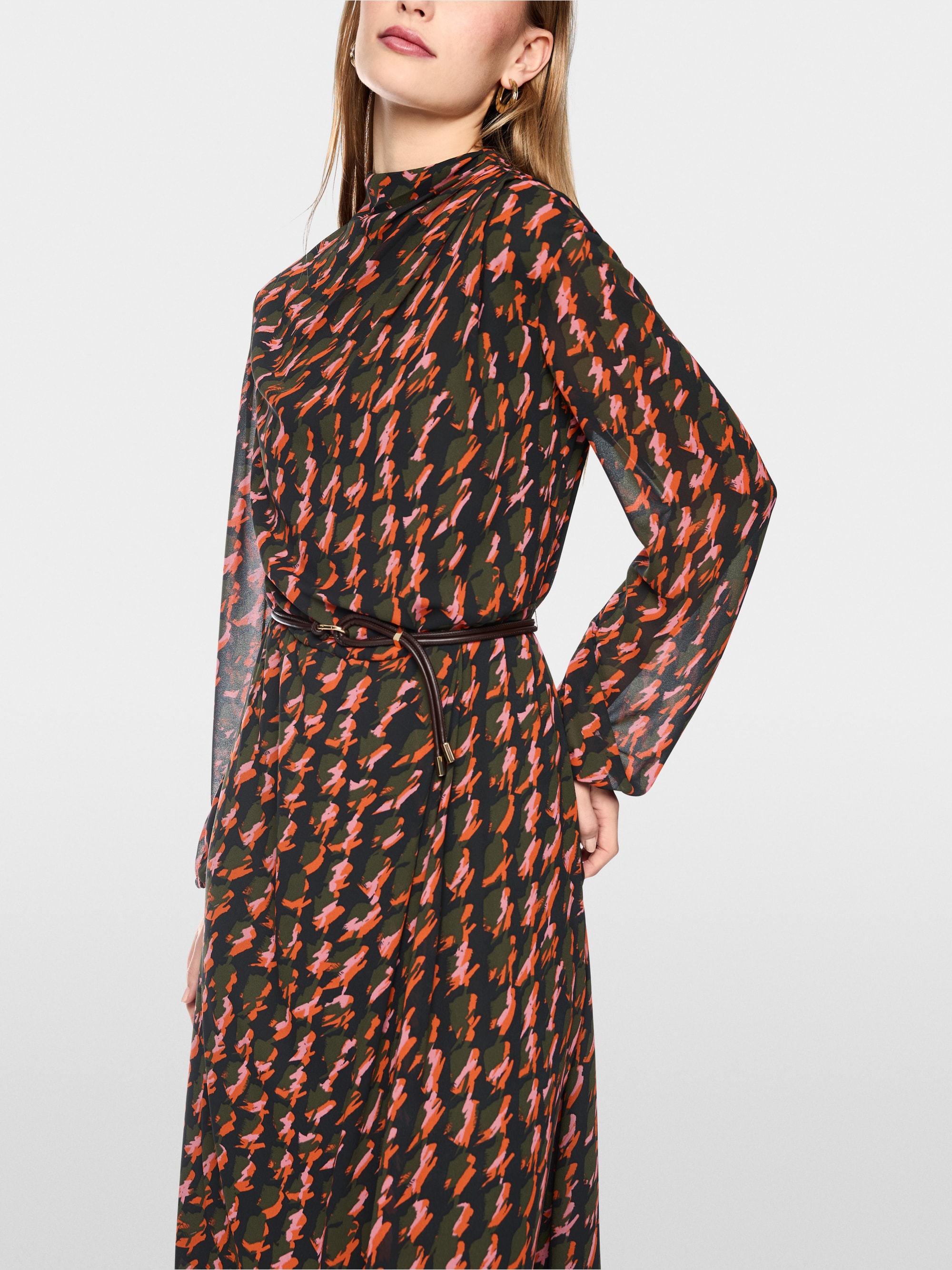 Printed dress with drawstring belt