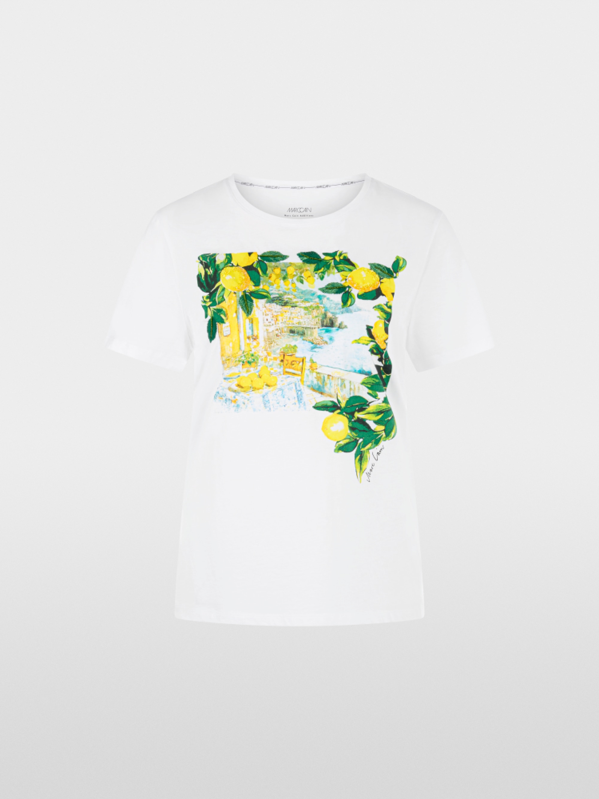 Shirt with lemons and landscape print