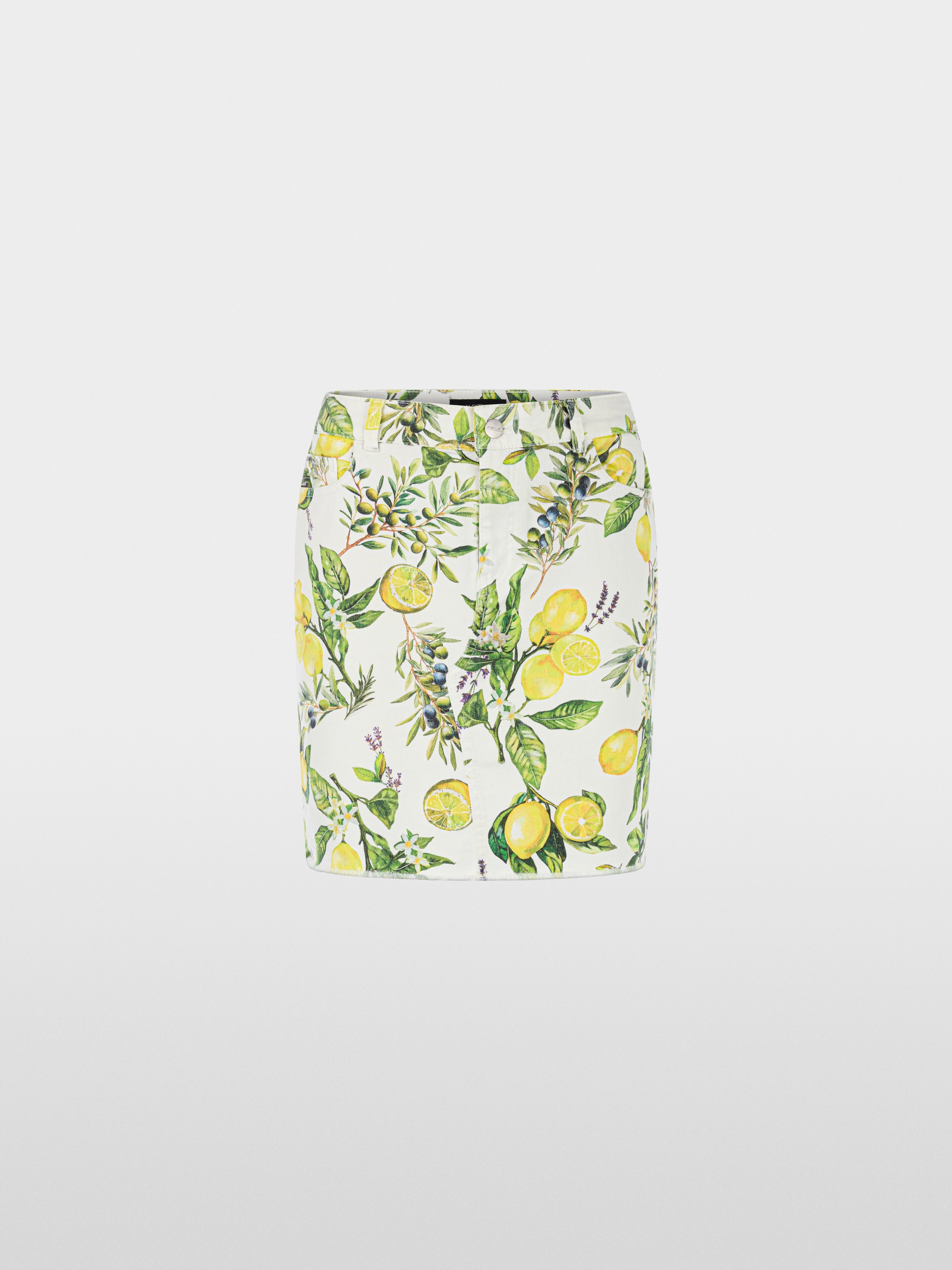 Printed denim mini skirt