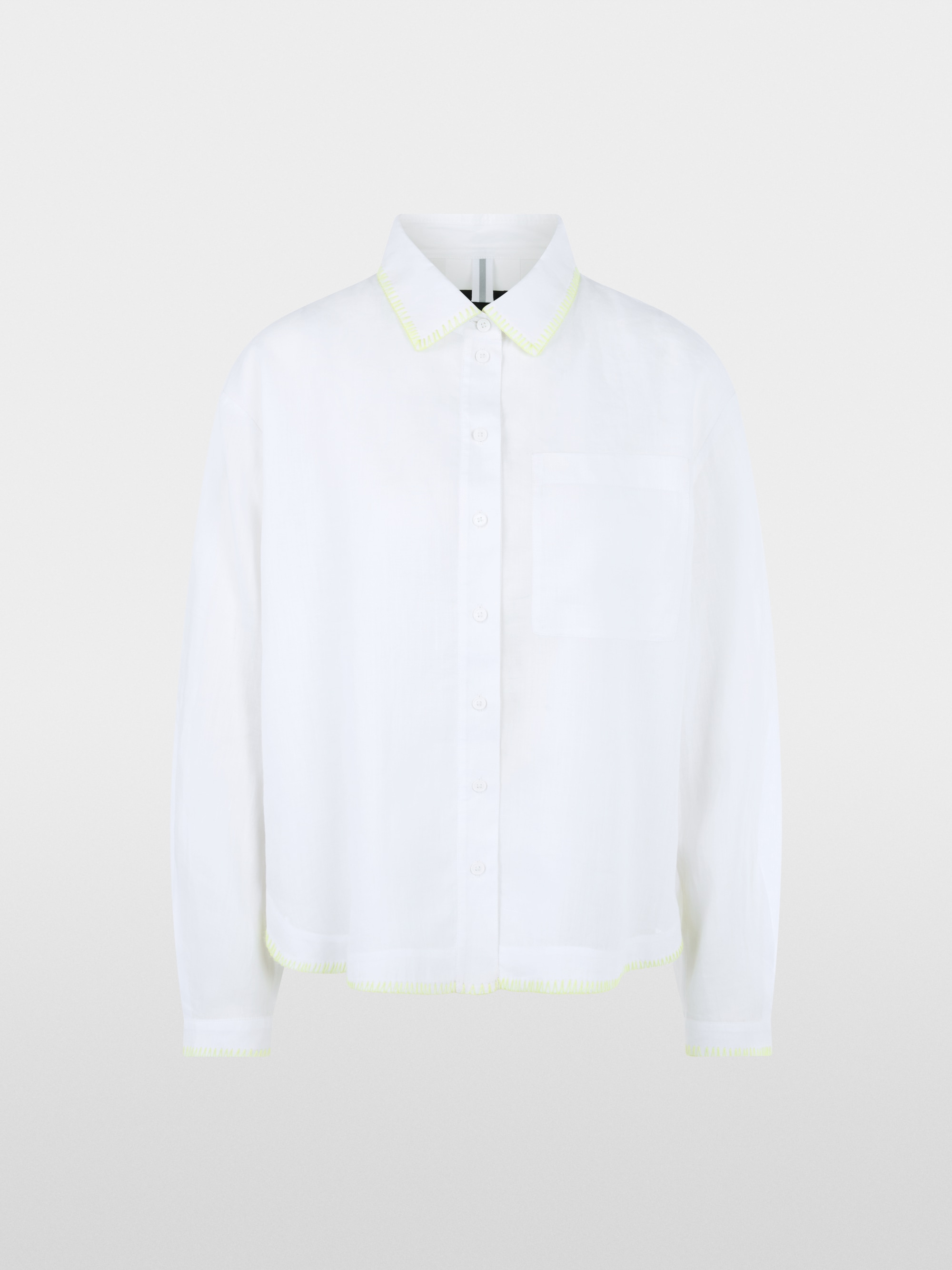 Polo collar ramie blouse with stitching