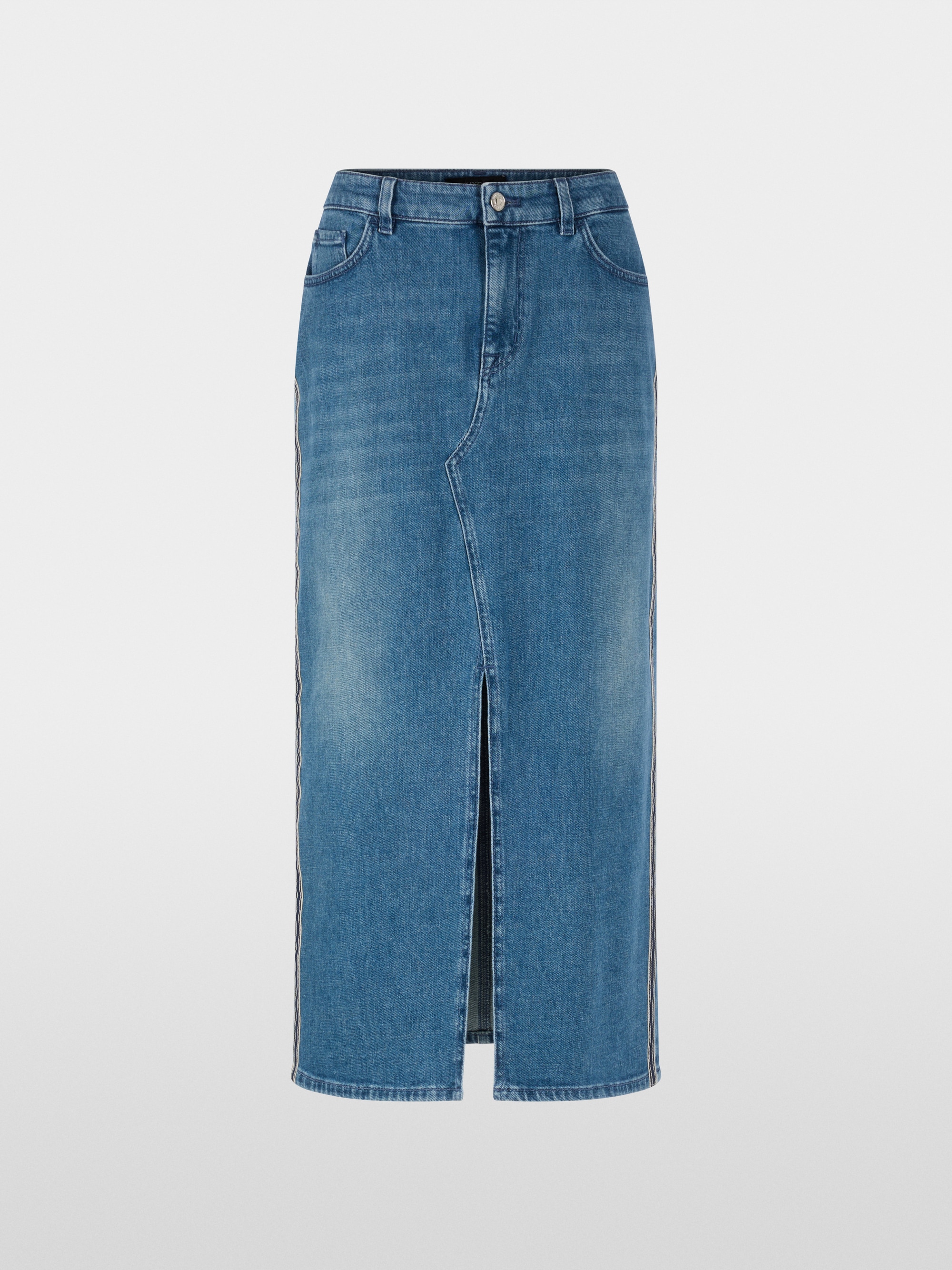 Denim midi skirt with side stripes