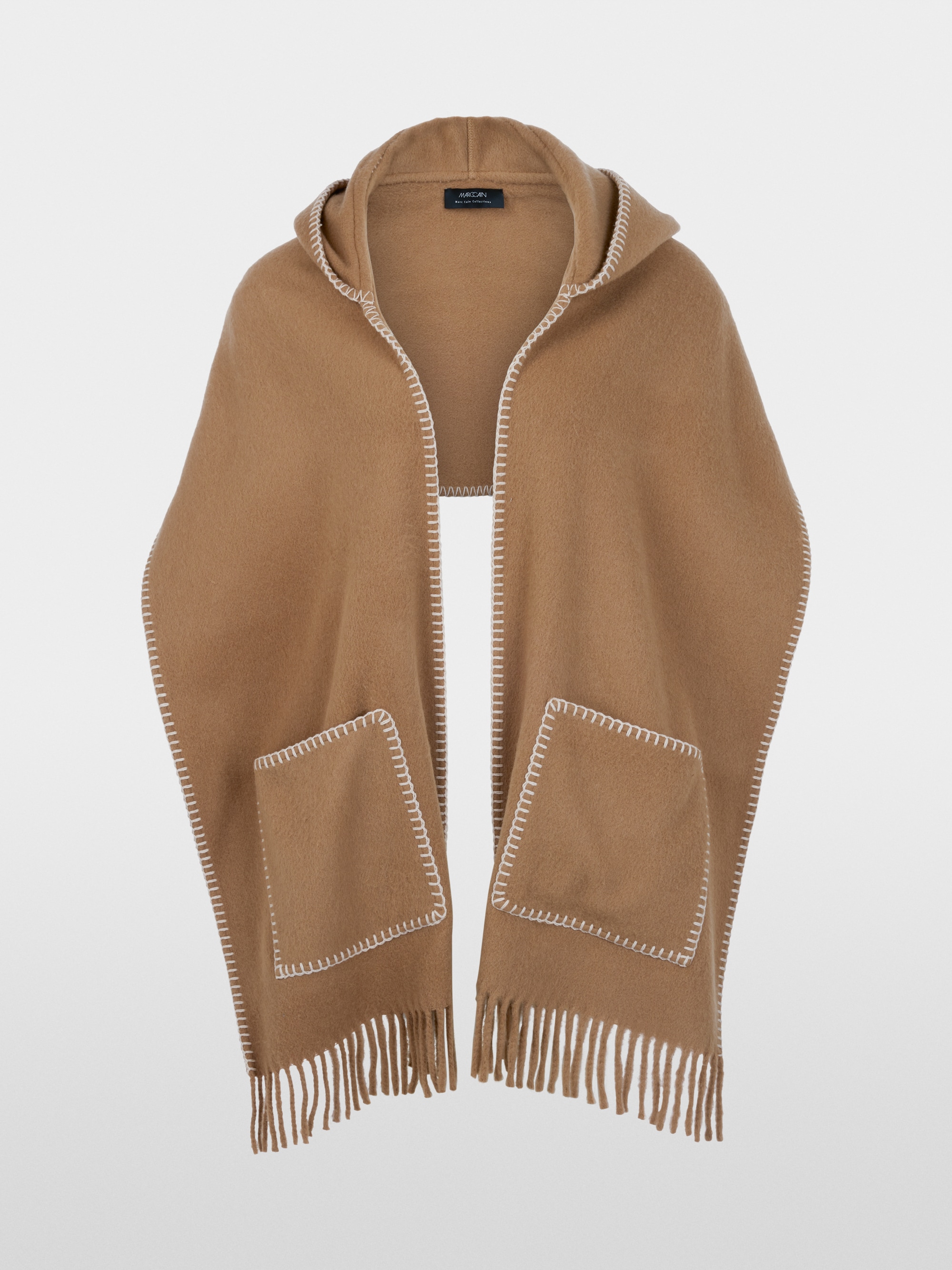 Short wool-blend cape with fringing