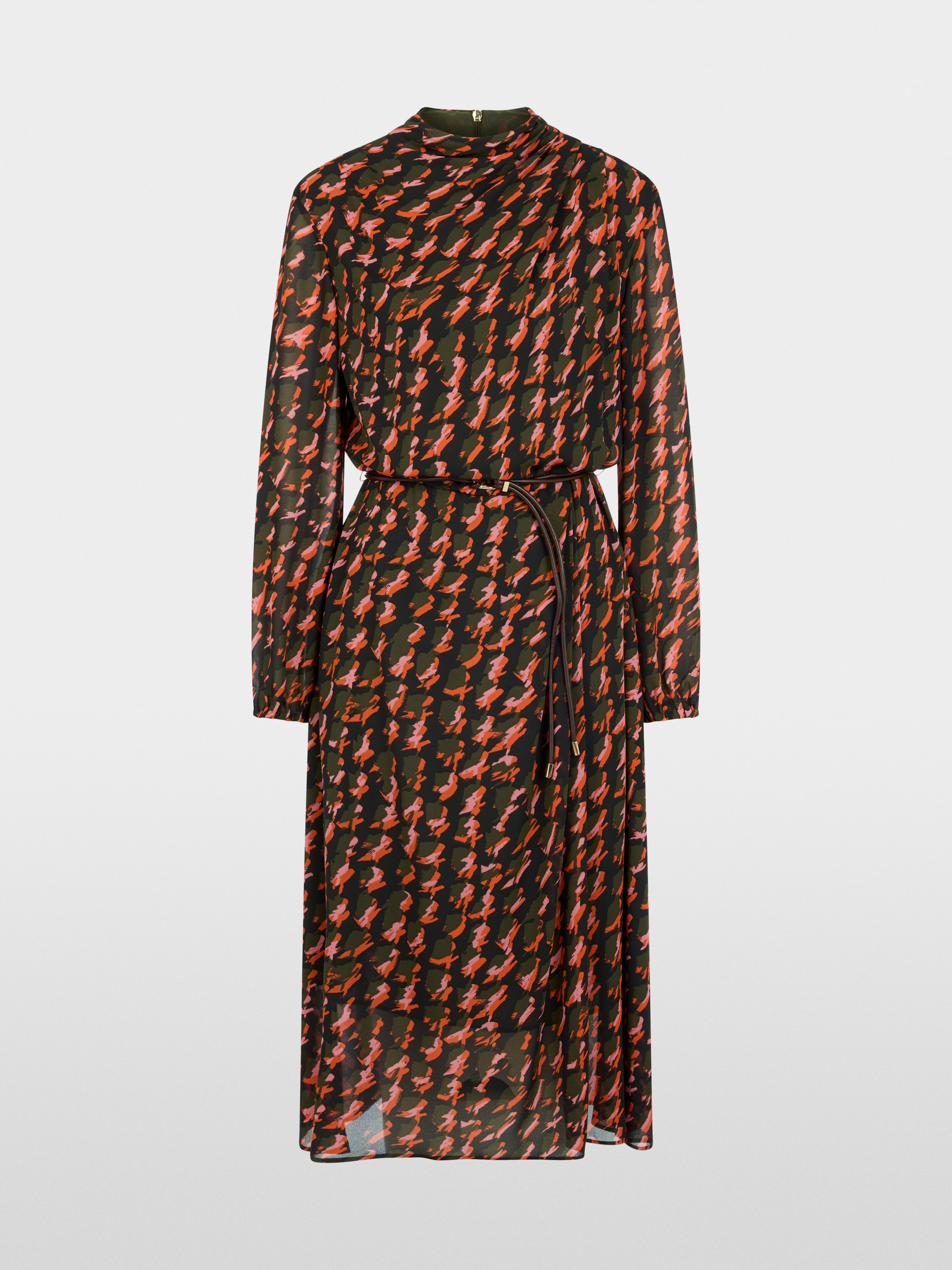 Printed dress with drawstring belt