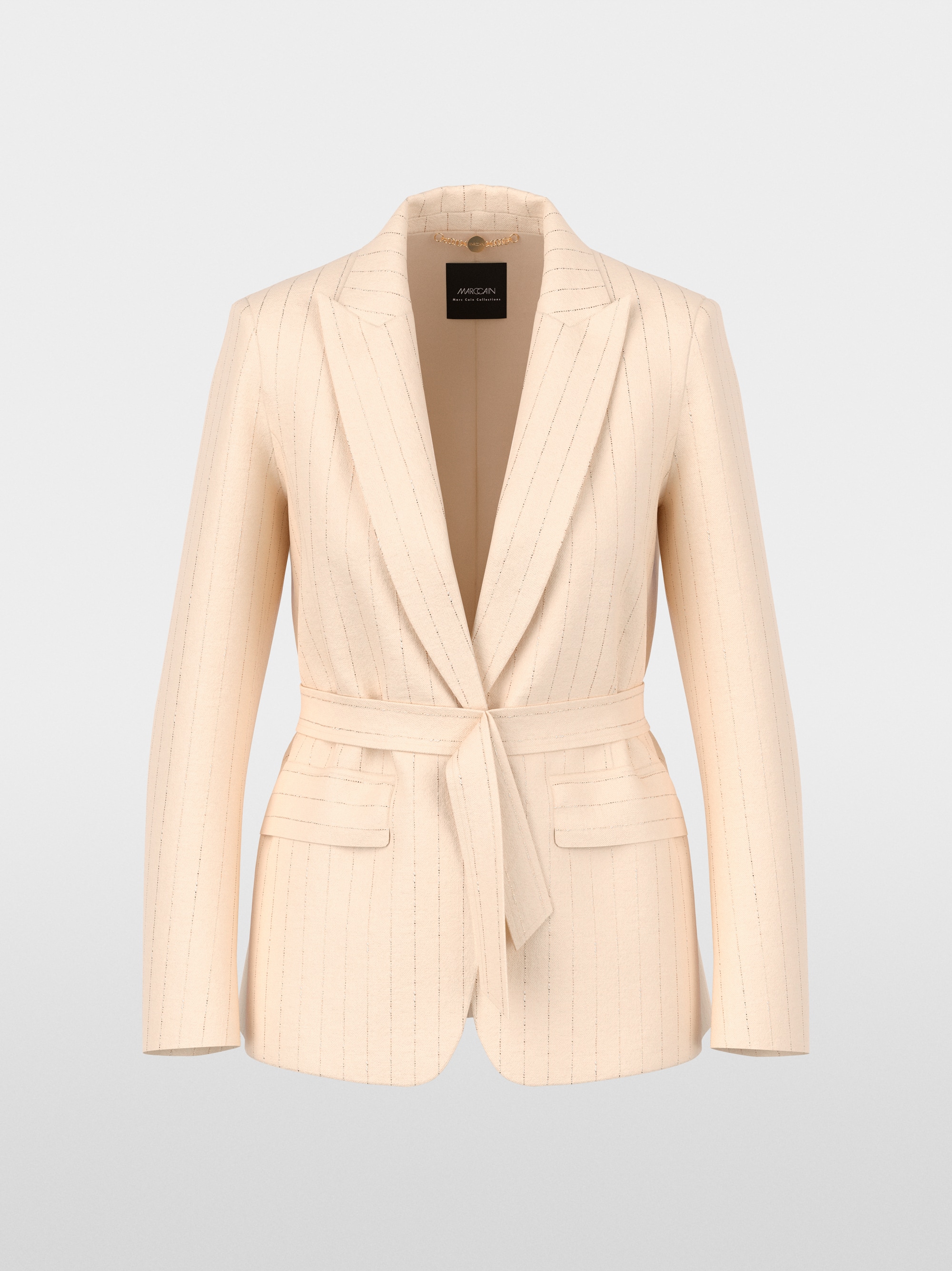 Pinstriped blazer with tie belt