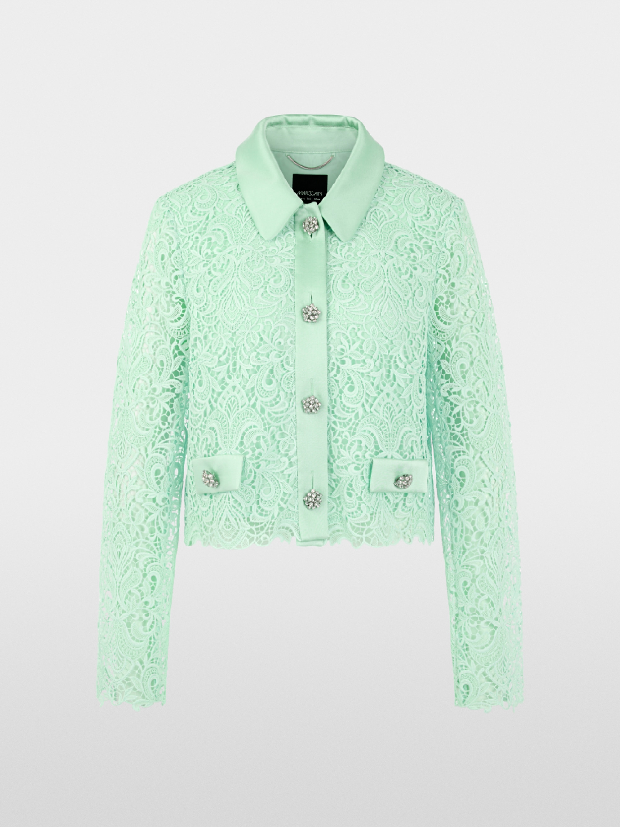 Jacket with lace and rhinestone buttons