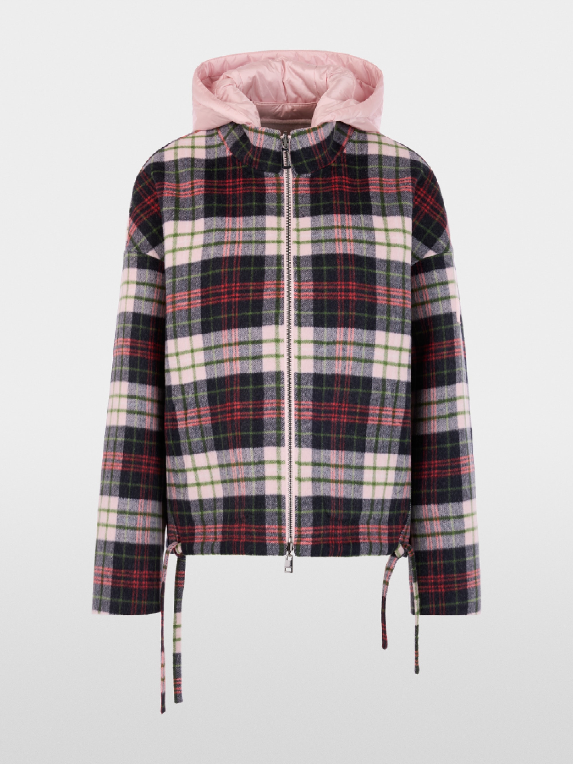 Reversible jacket with quilted hood