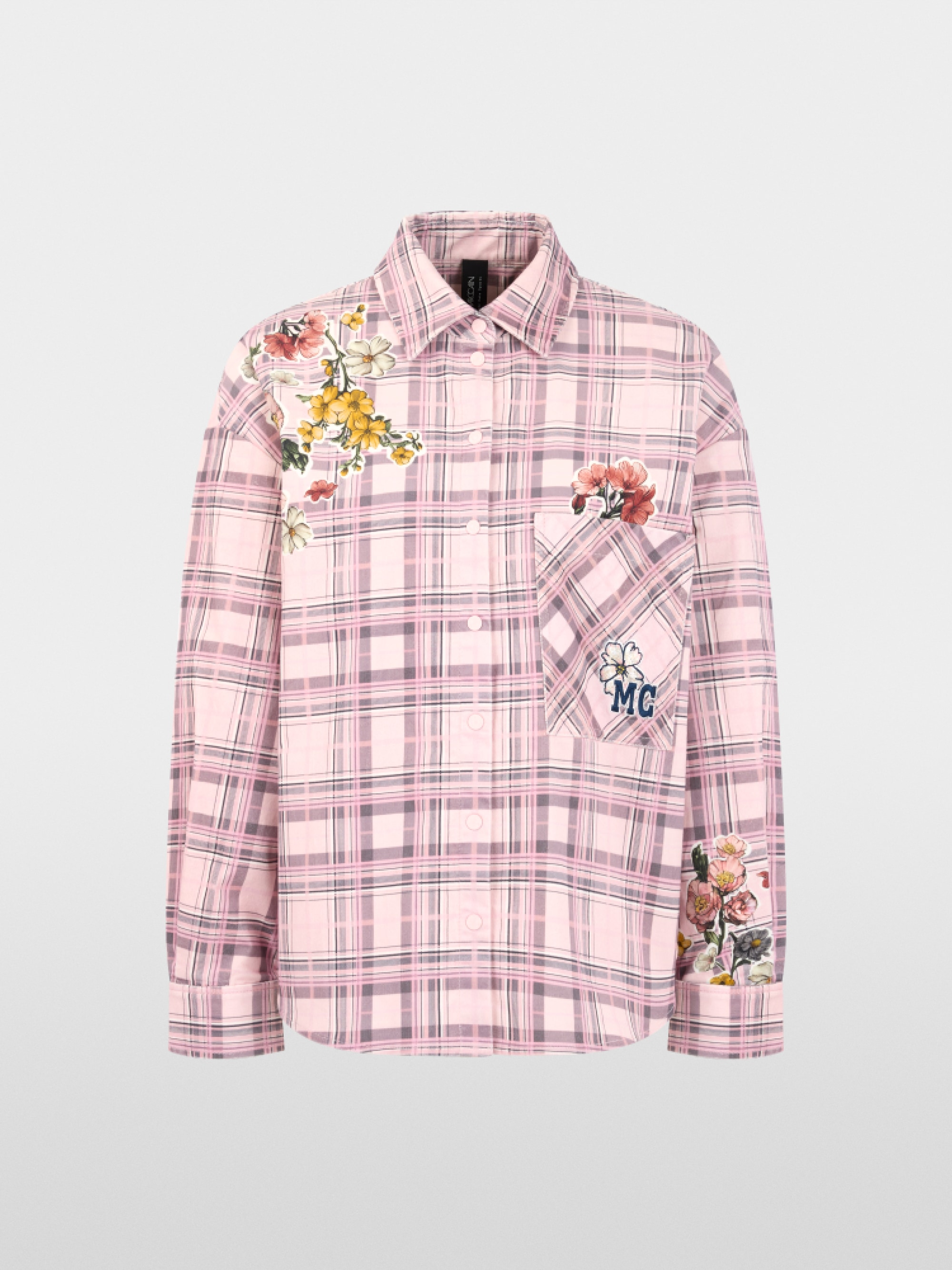 Corduroy blouse with checked design and flowers