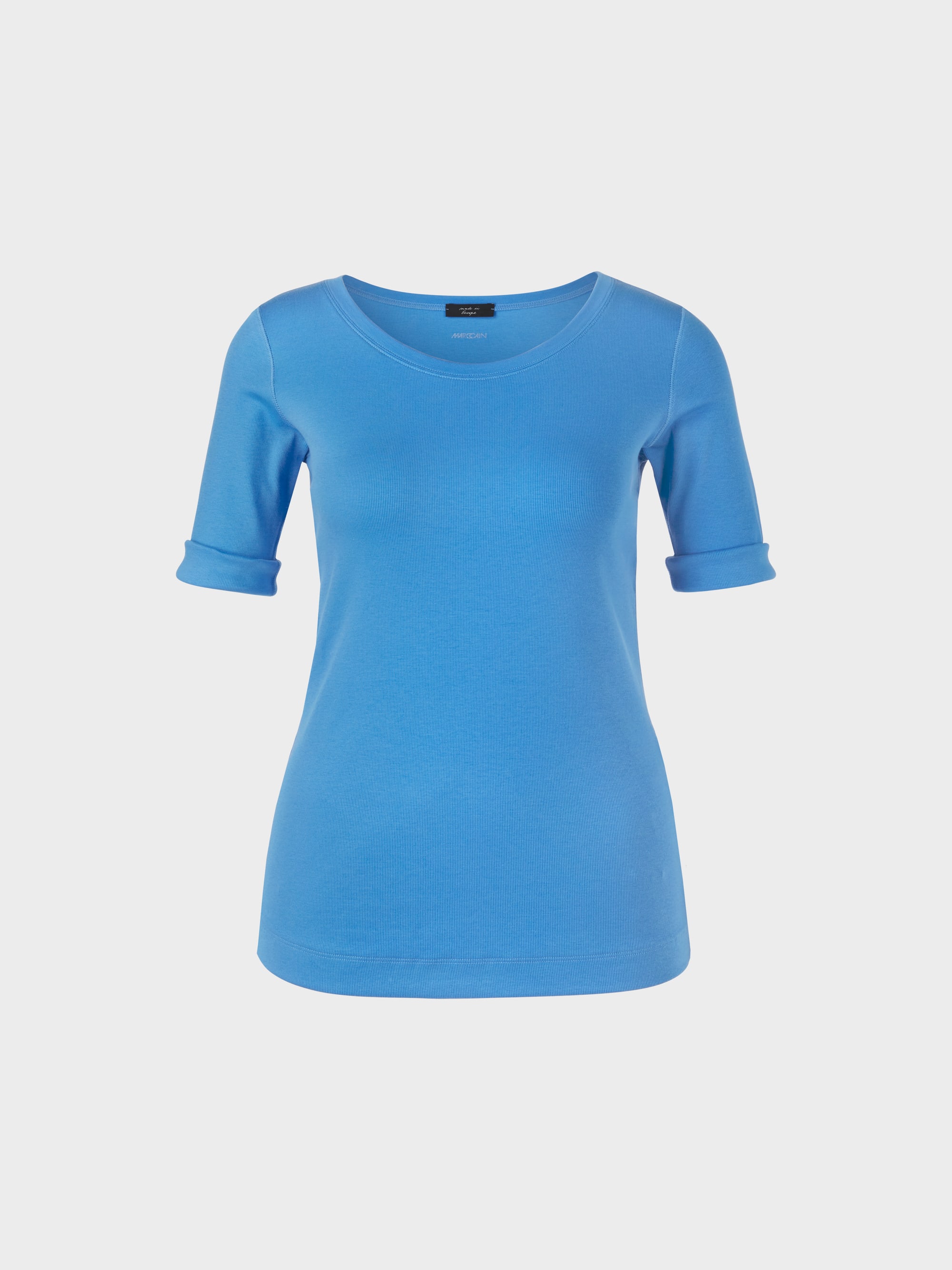 Body hugging t-shirt with ¾-sleeves | marc-cain.com/en ダイヤモンドホルミーハーフケット