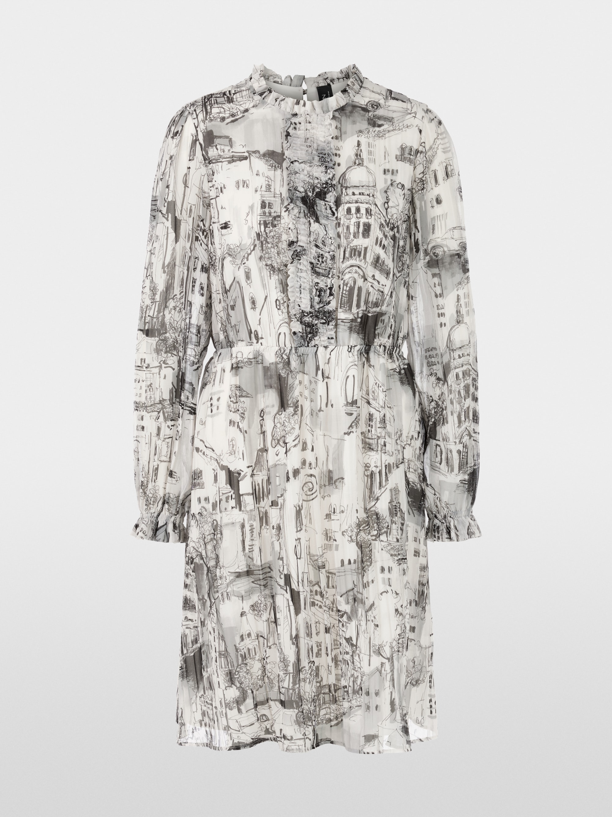 Printed dress with mini ruffles