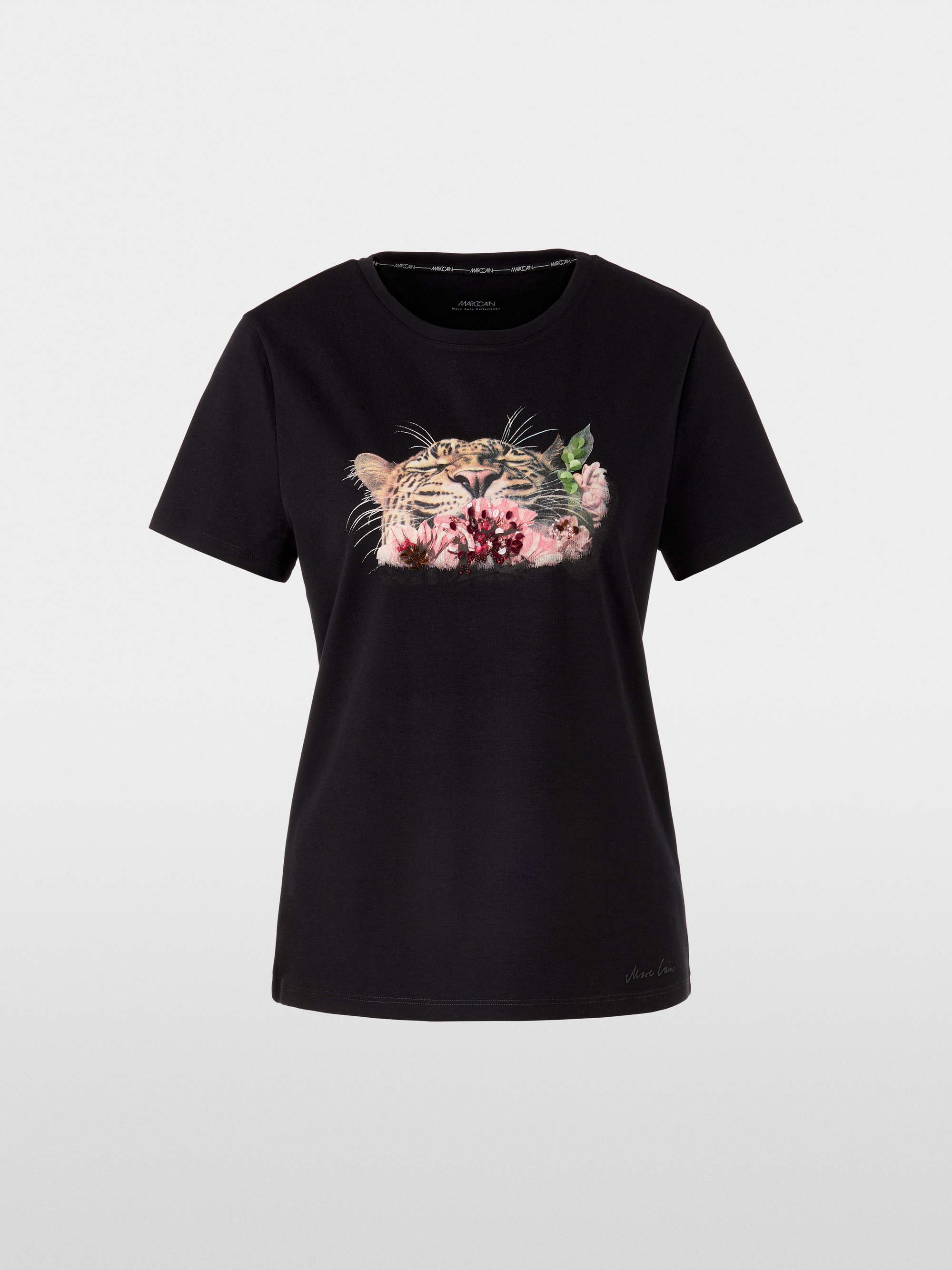 T-shirt avec imprimé léopard et détails floraux