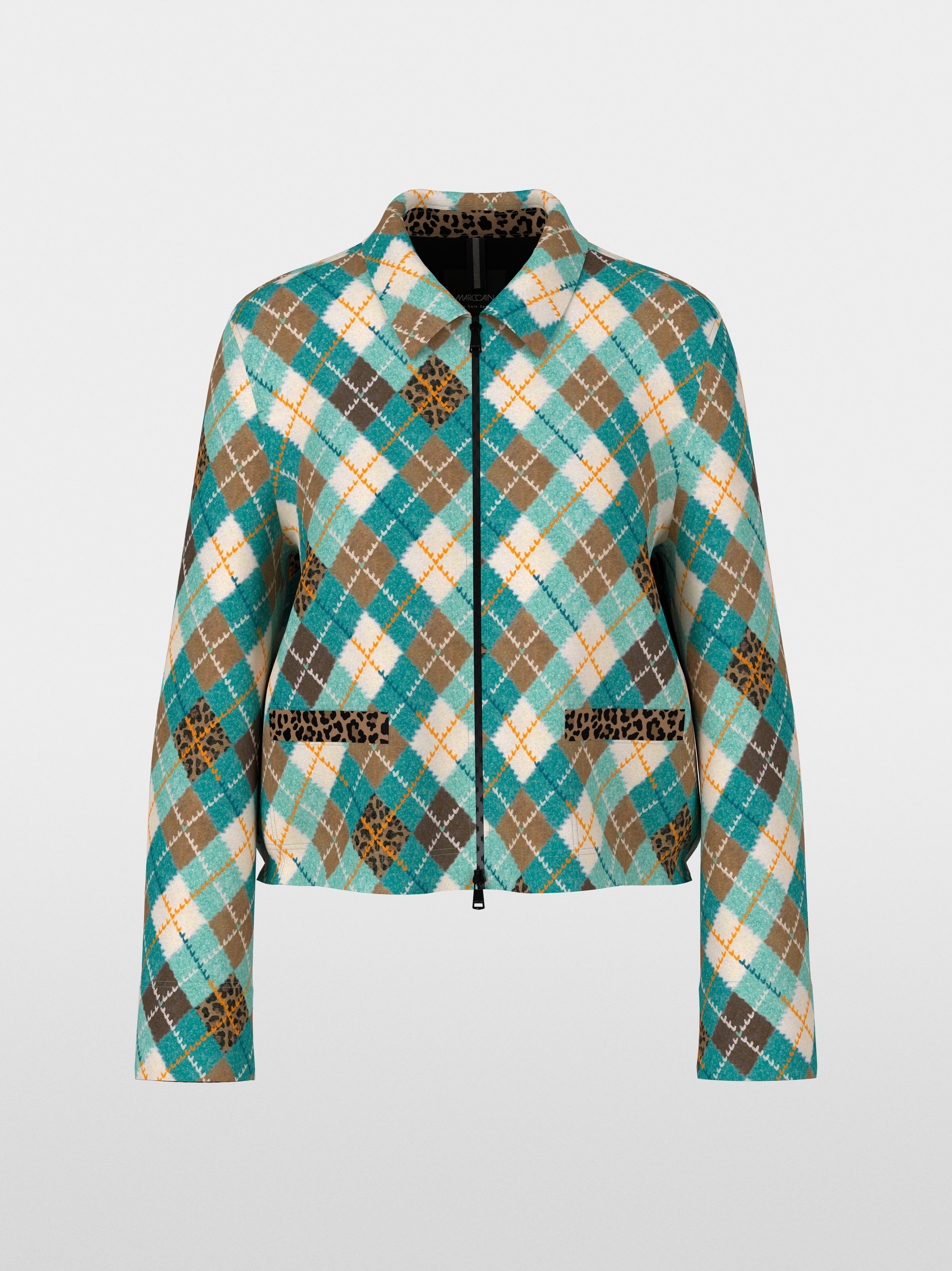 Veste en scuba avec motif argyle et détails léopard