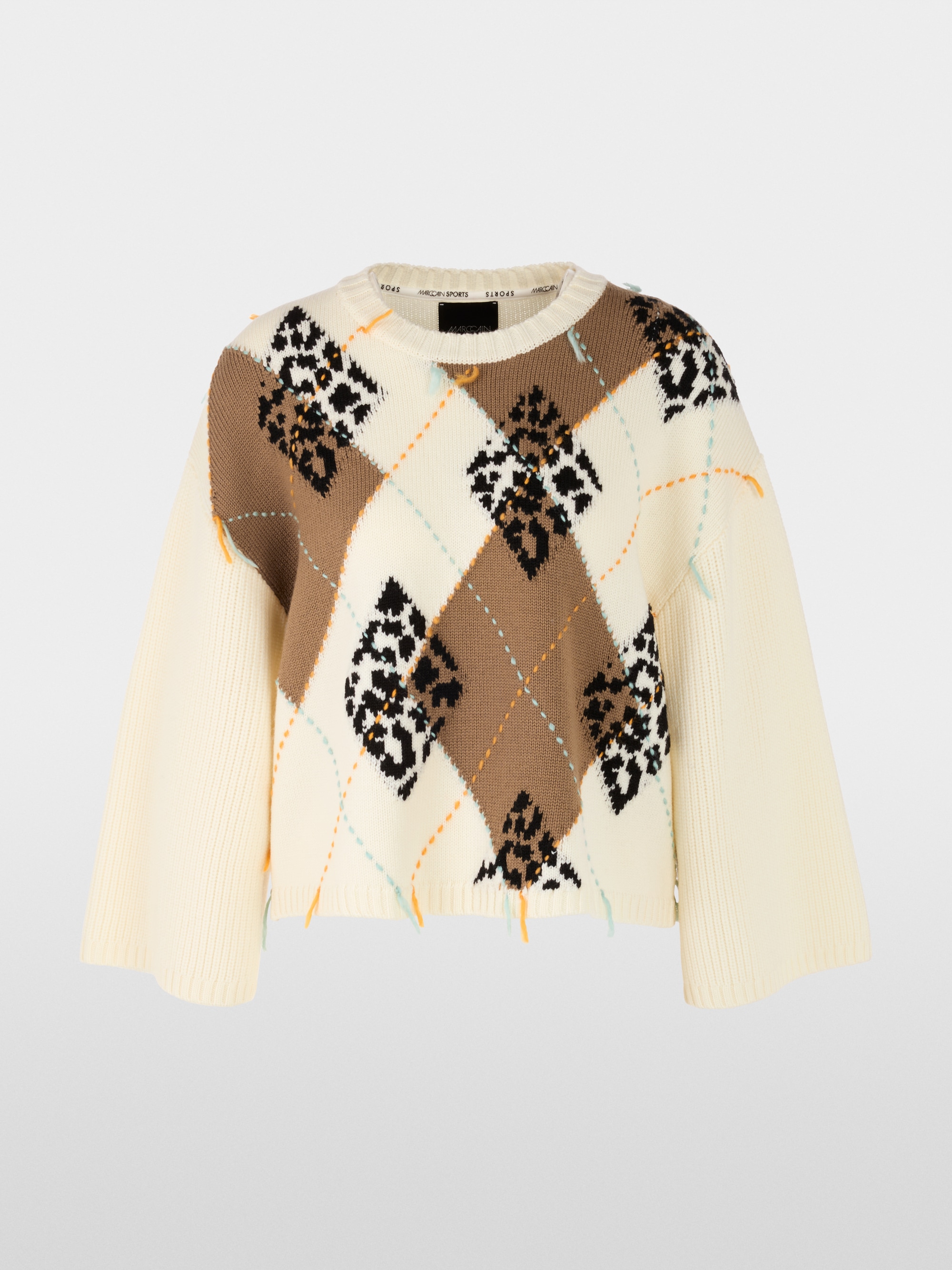 Wool jumper with argyle and fringes