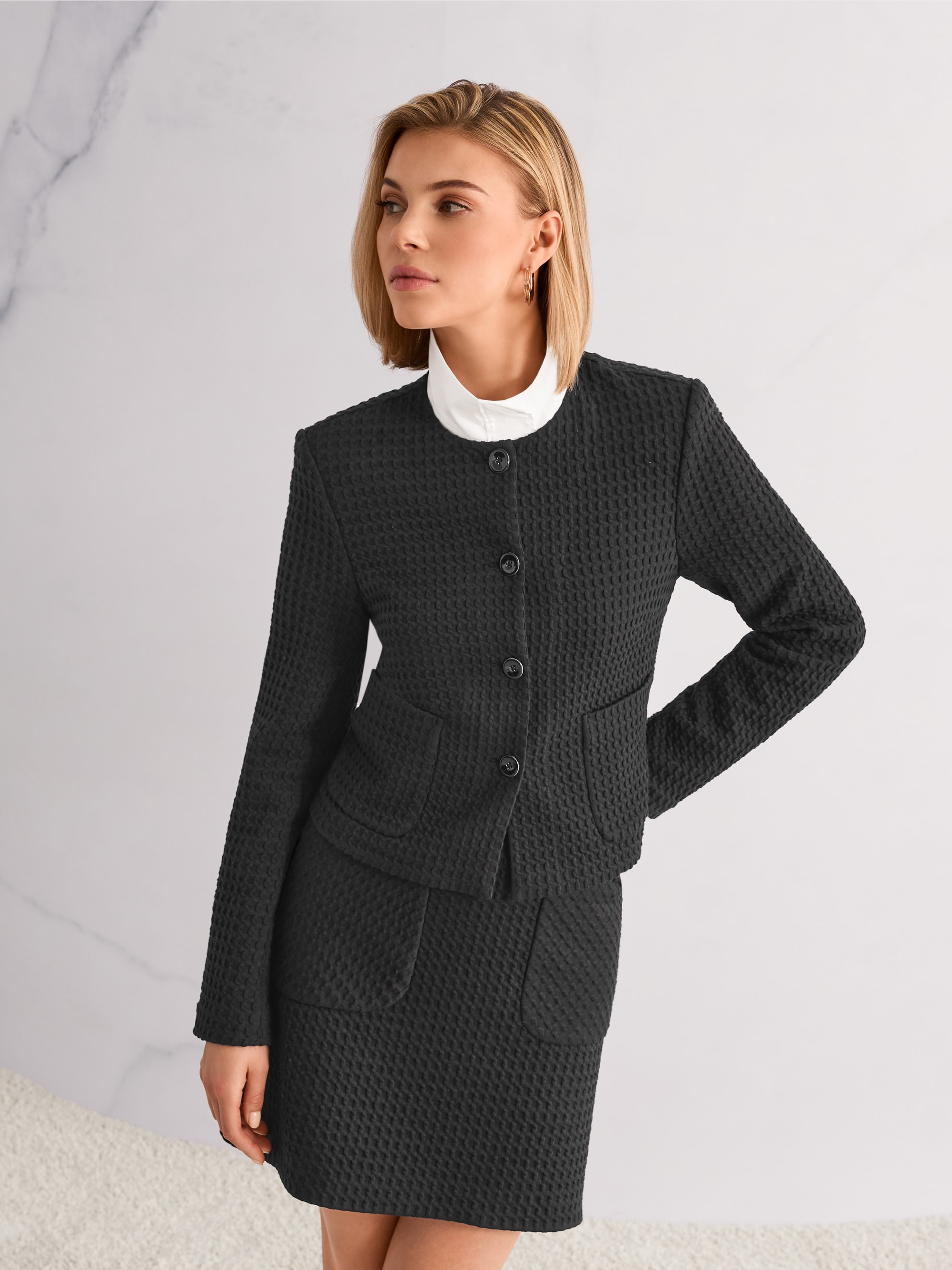 Waffle piqué jacket with pockets