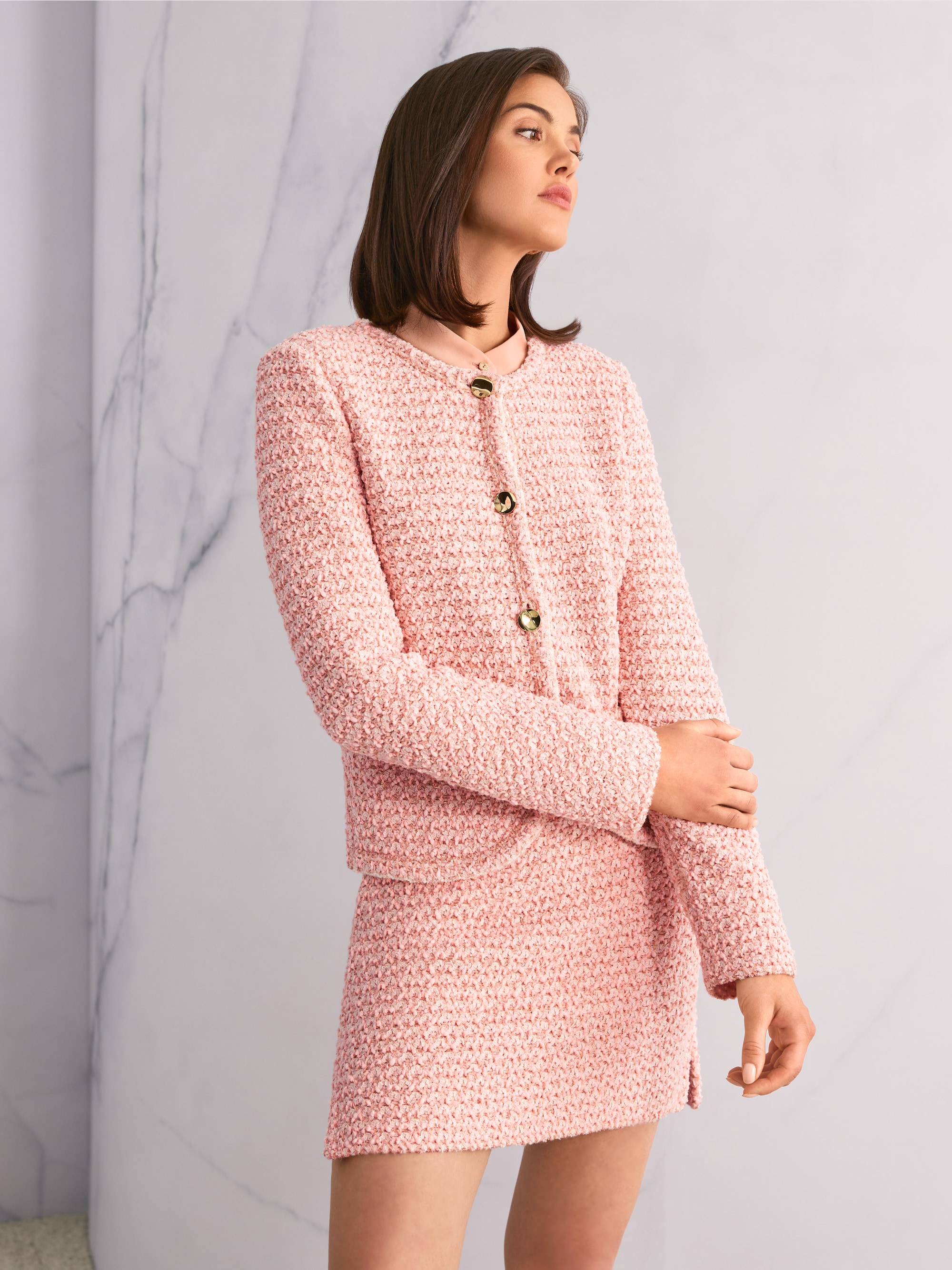 Blouse with lace and stand-up collar