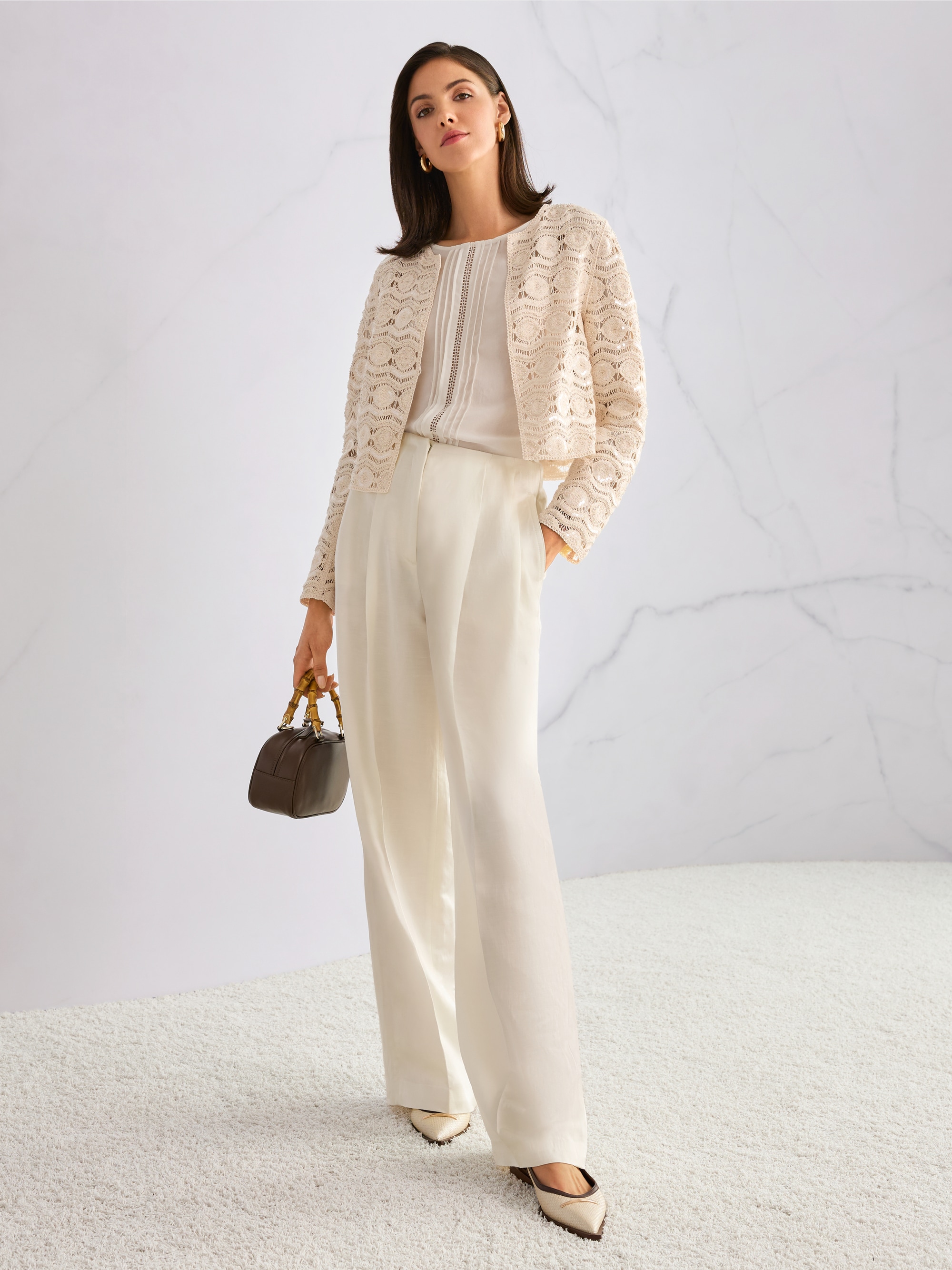 Blouse with lace and pintucks