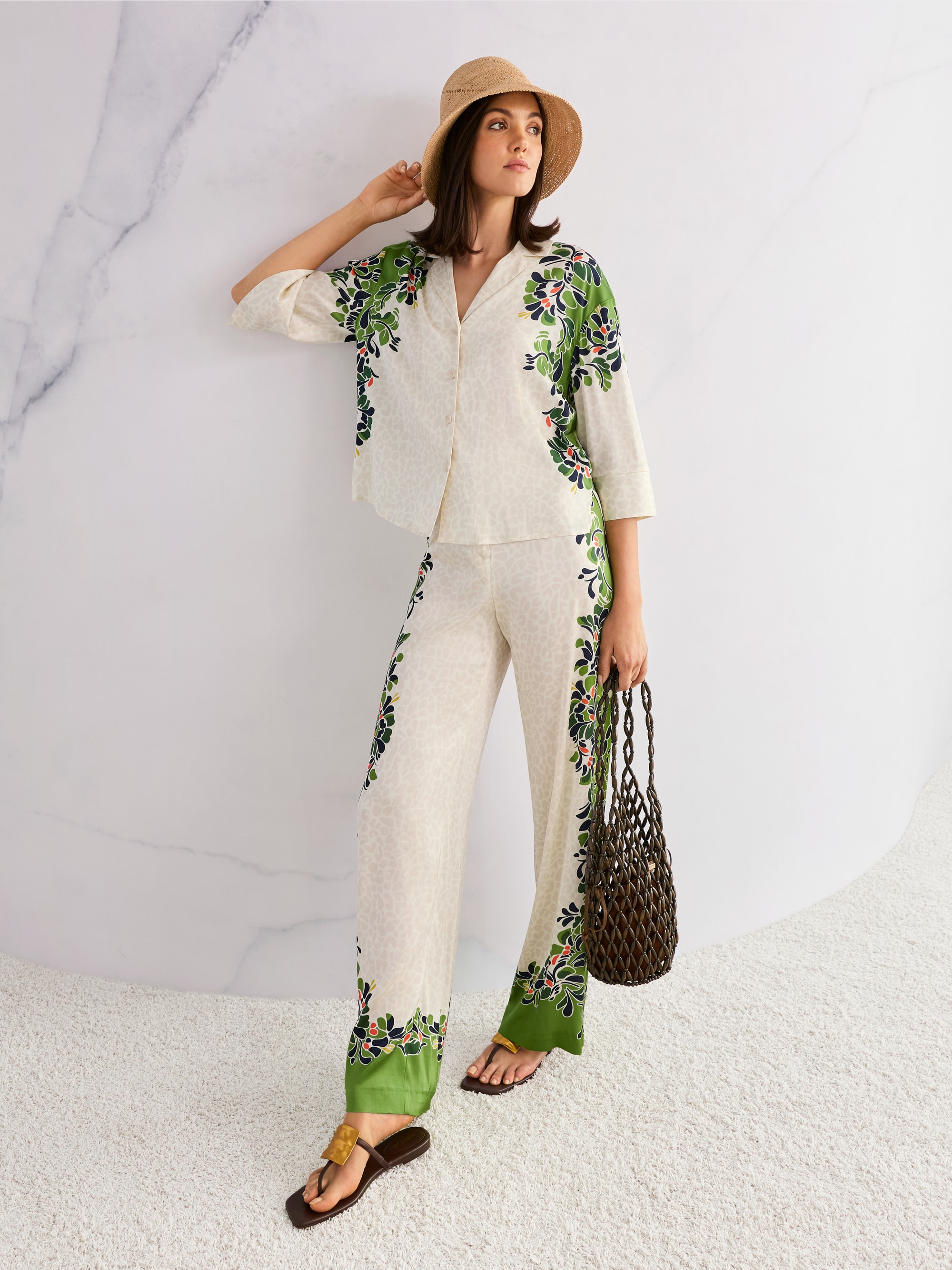 Blouse with leopard hibiscus print