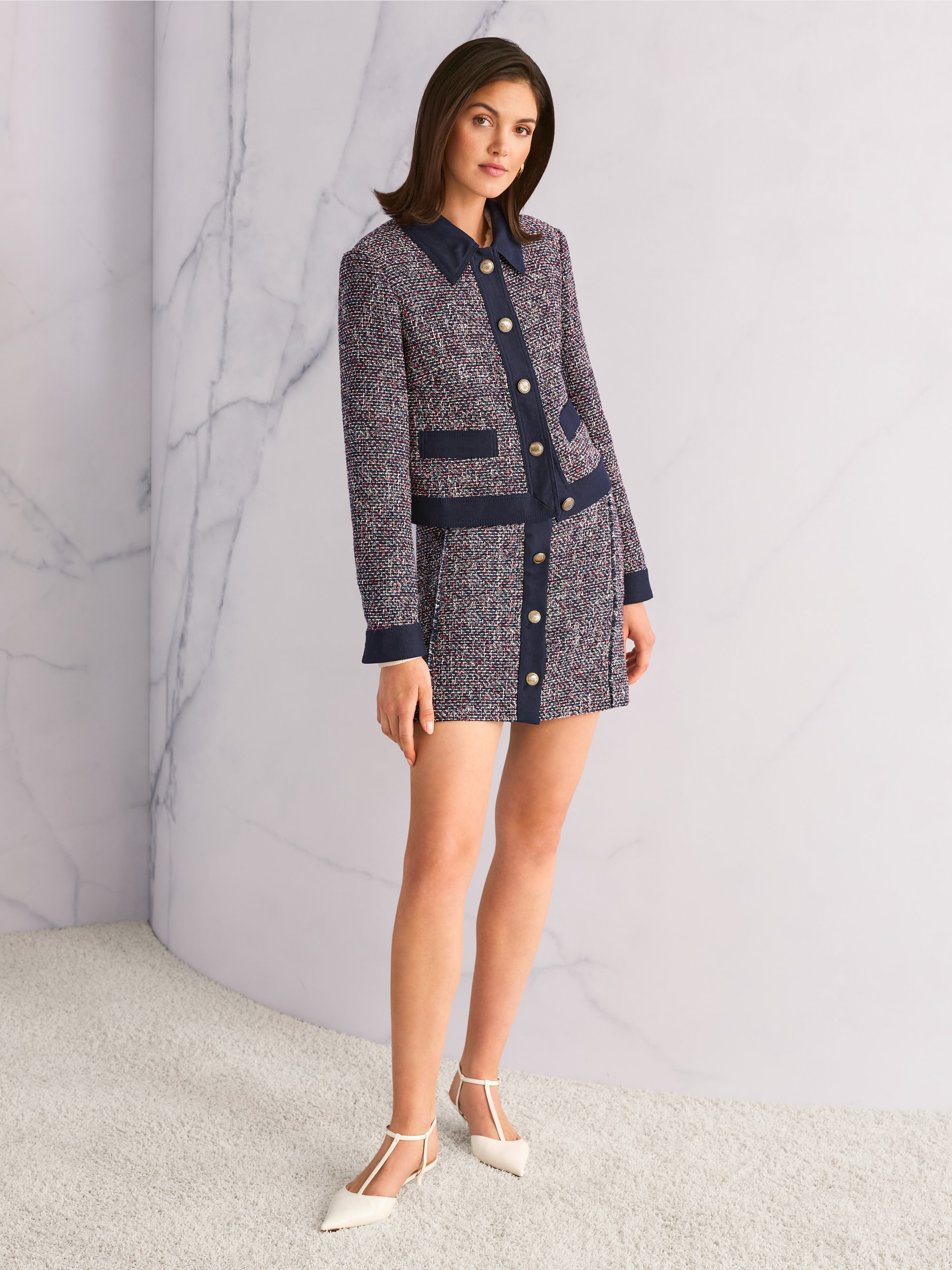 Jupe en tweed avec détails en denim