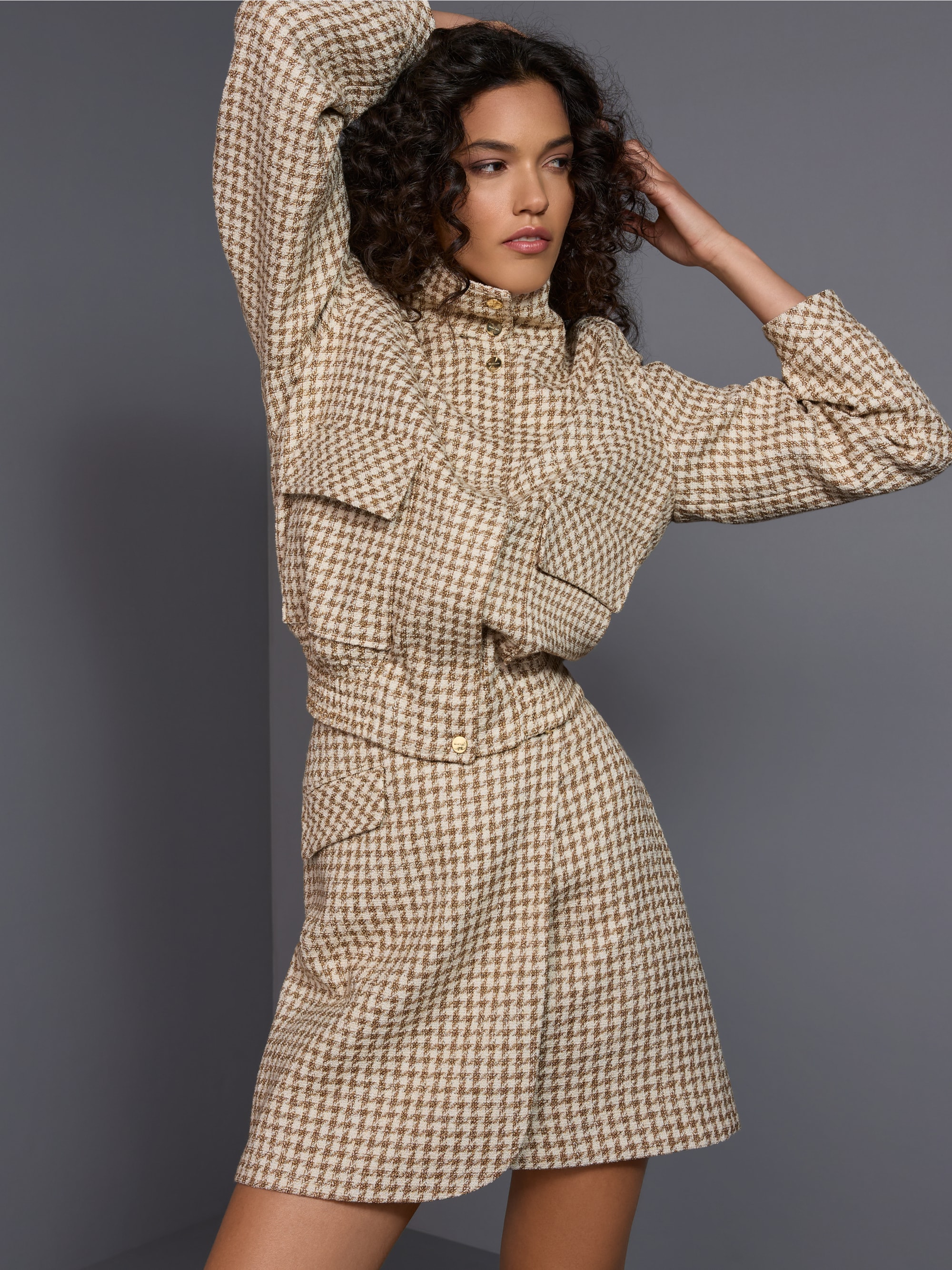 Blouson jacket with houndstooth