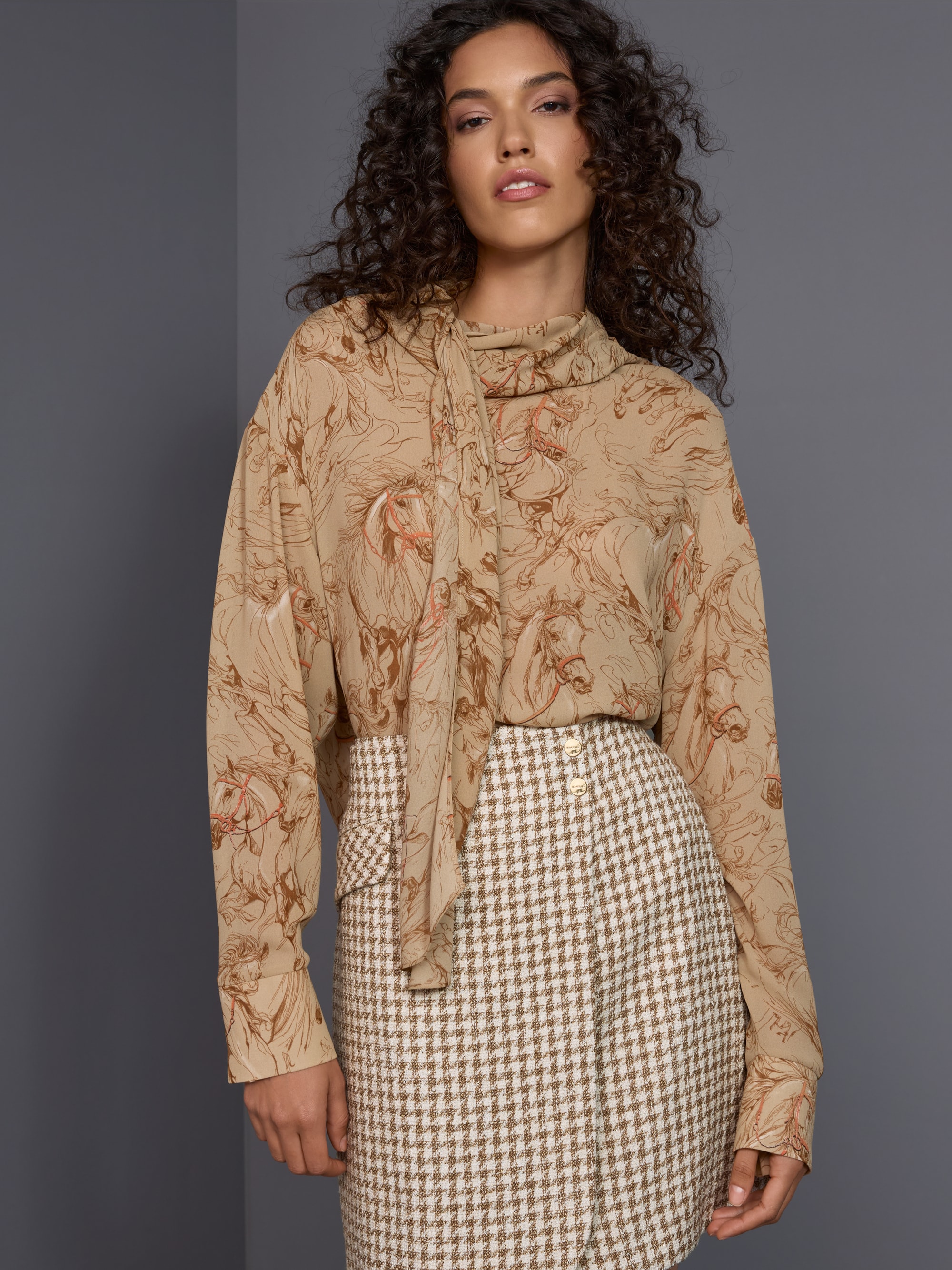 Bow blouse with horse print