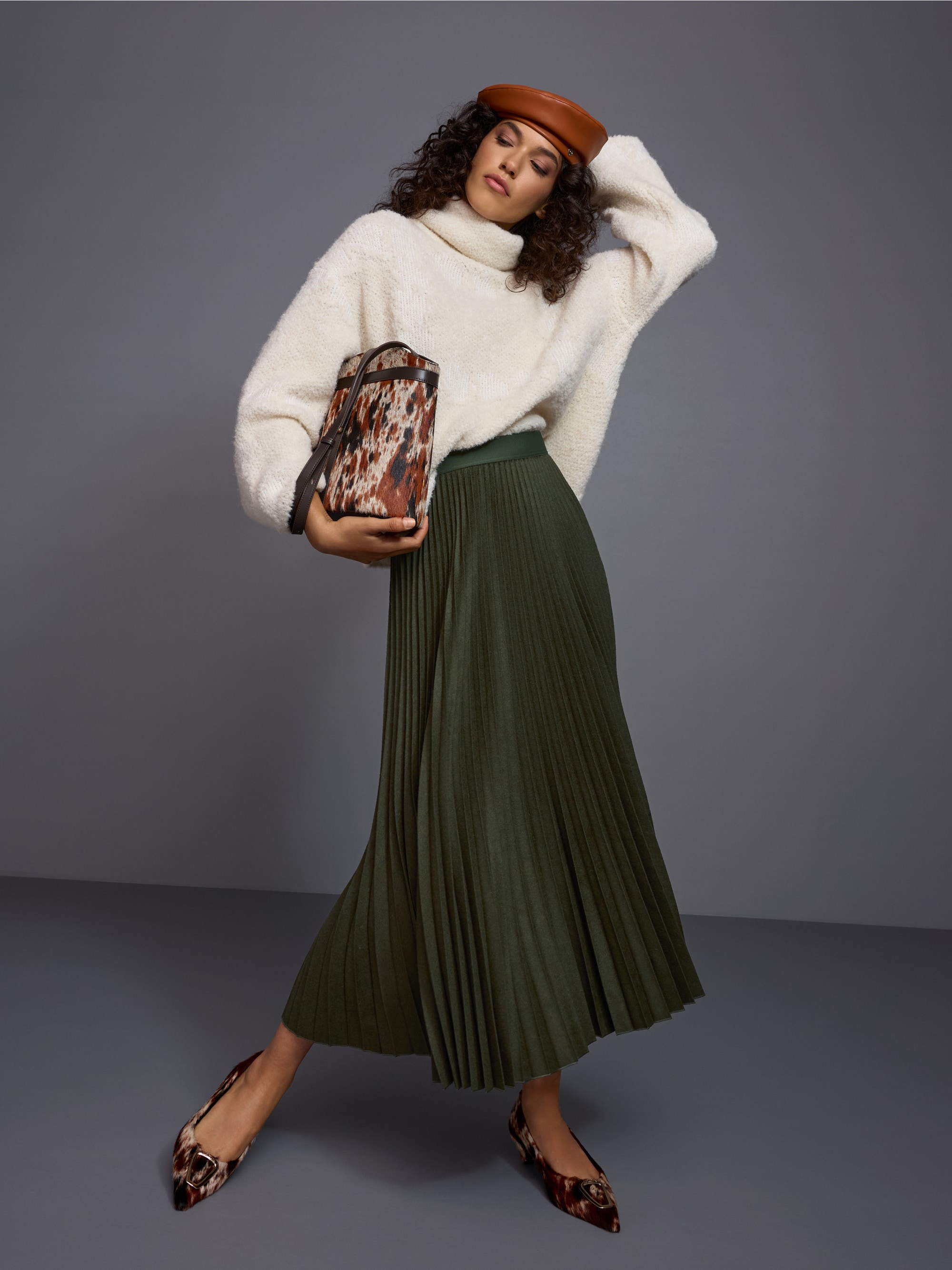Boiled wool midi skirt