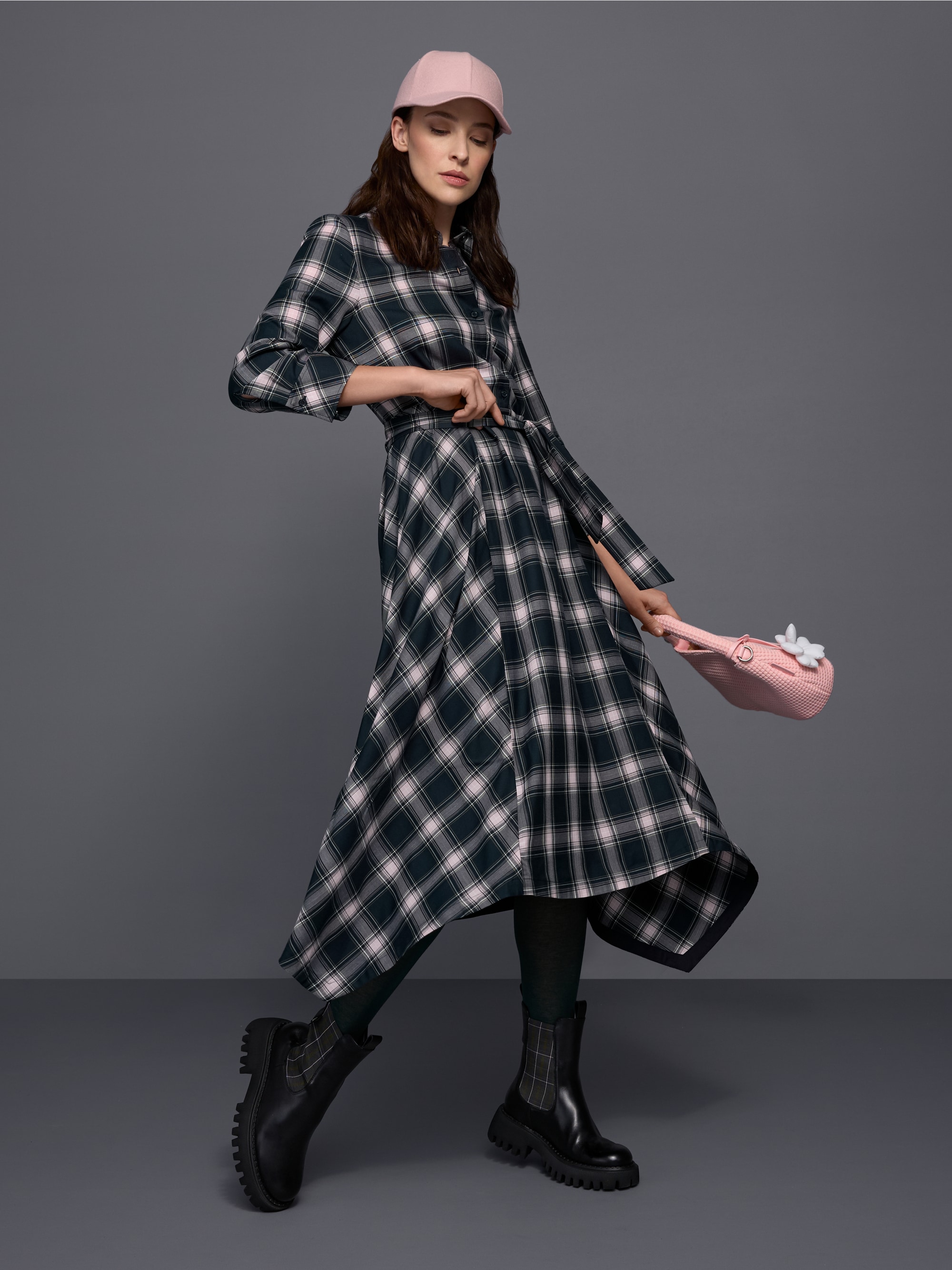Checked shirt dress with tie belt