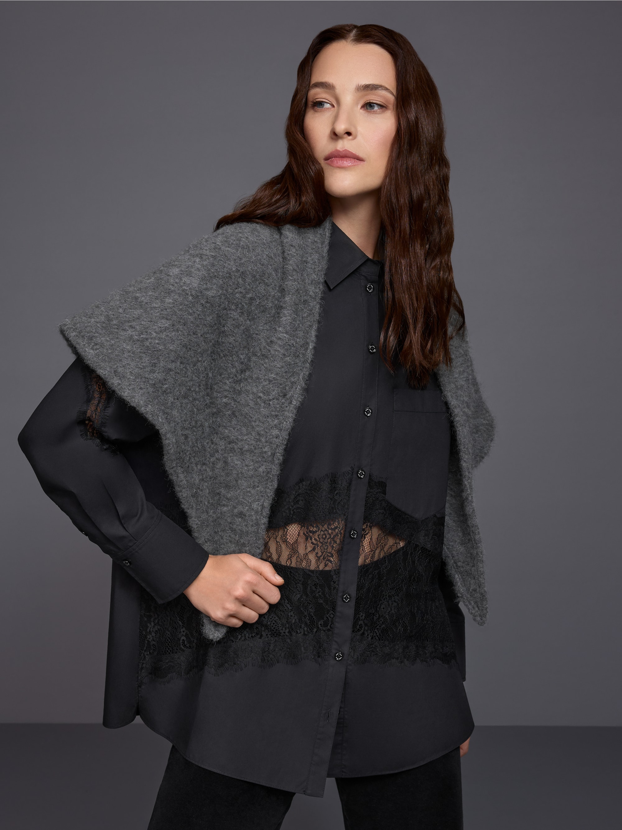 Blouse with lace inserts