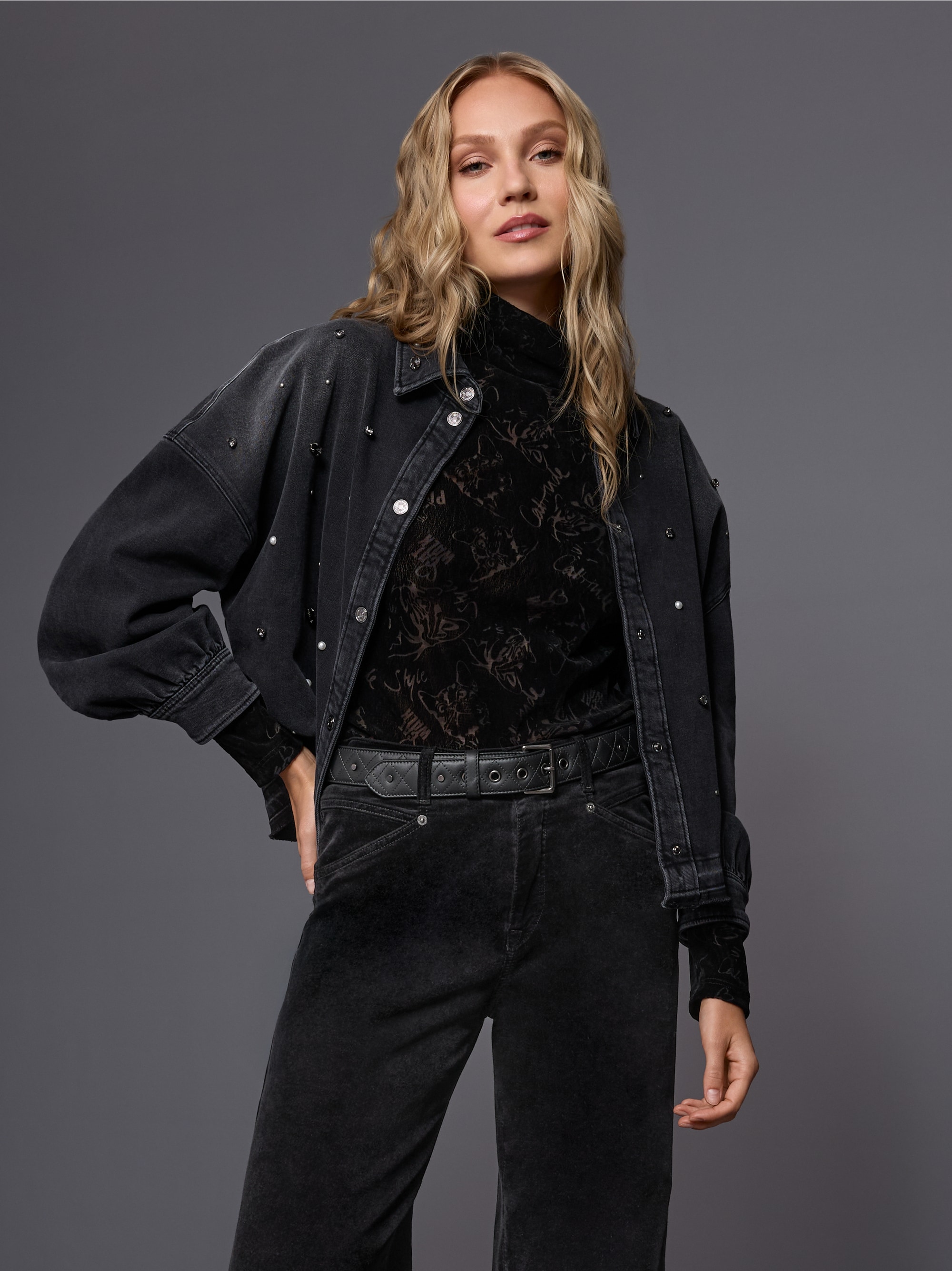 Denim shirt with gemstones