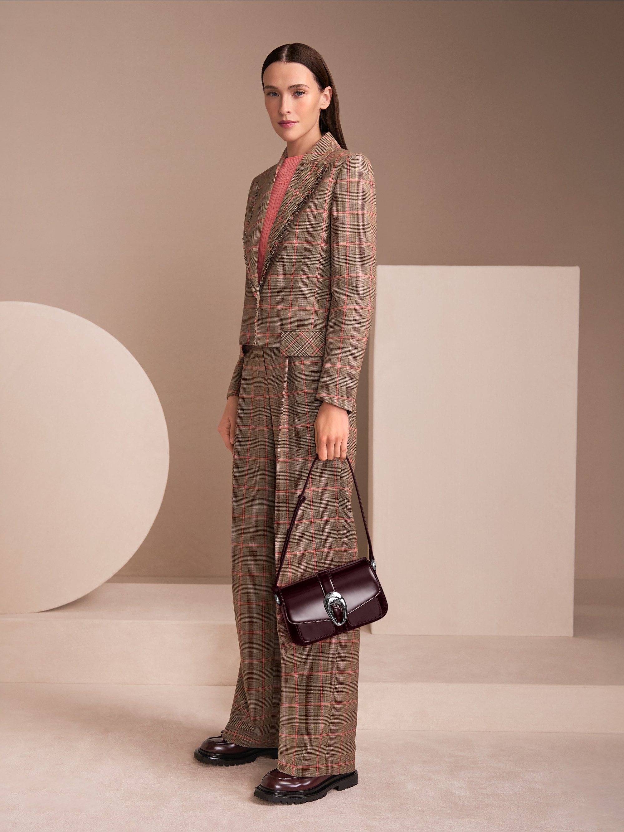 Blazer classique à carreaux avec franges