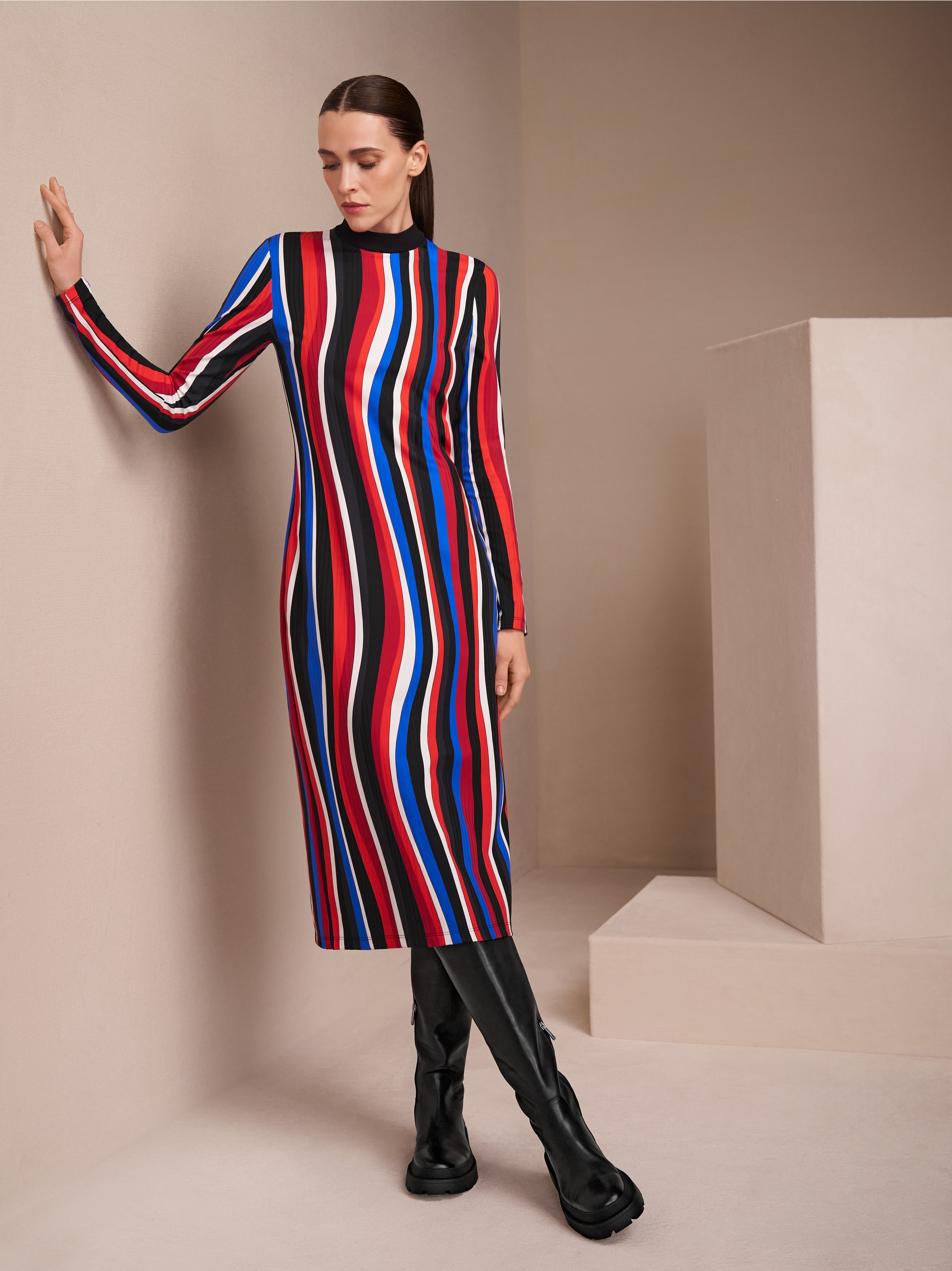 Robe midi à motif ondulé rétro