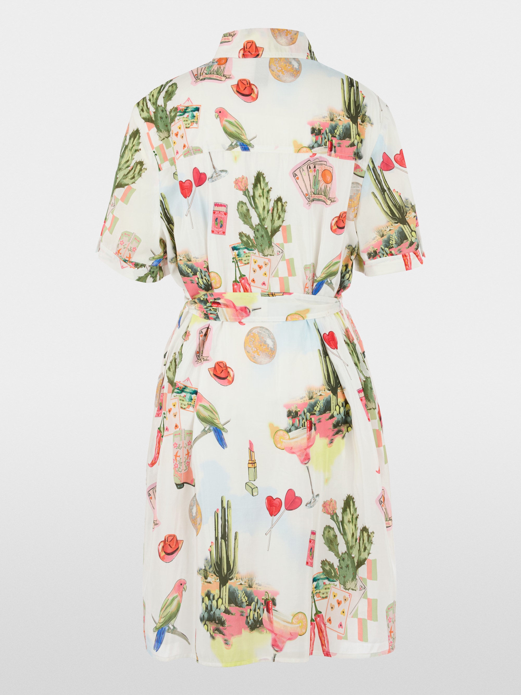 Short-sleeved blouse dress with belt