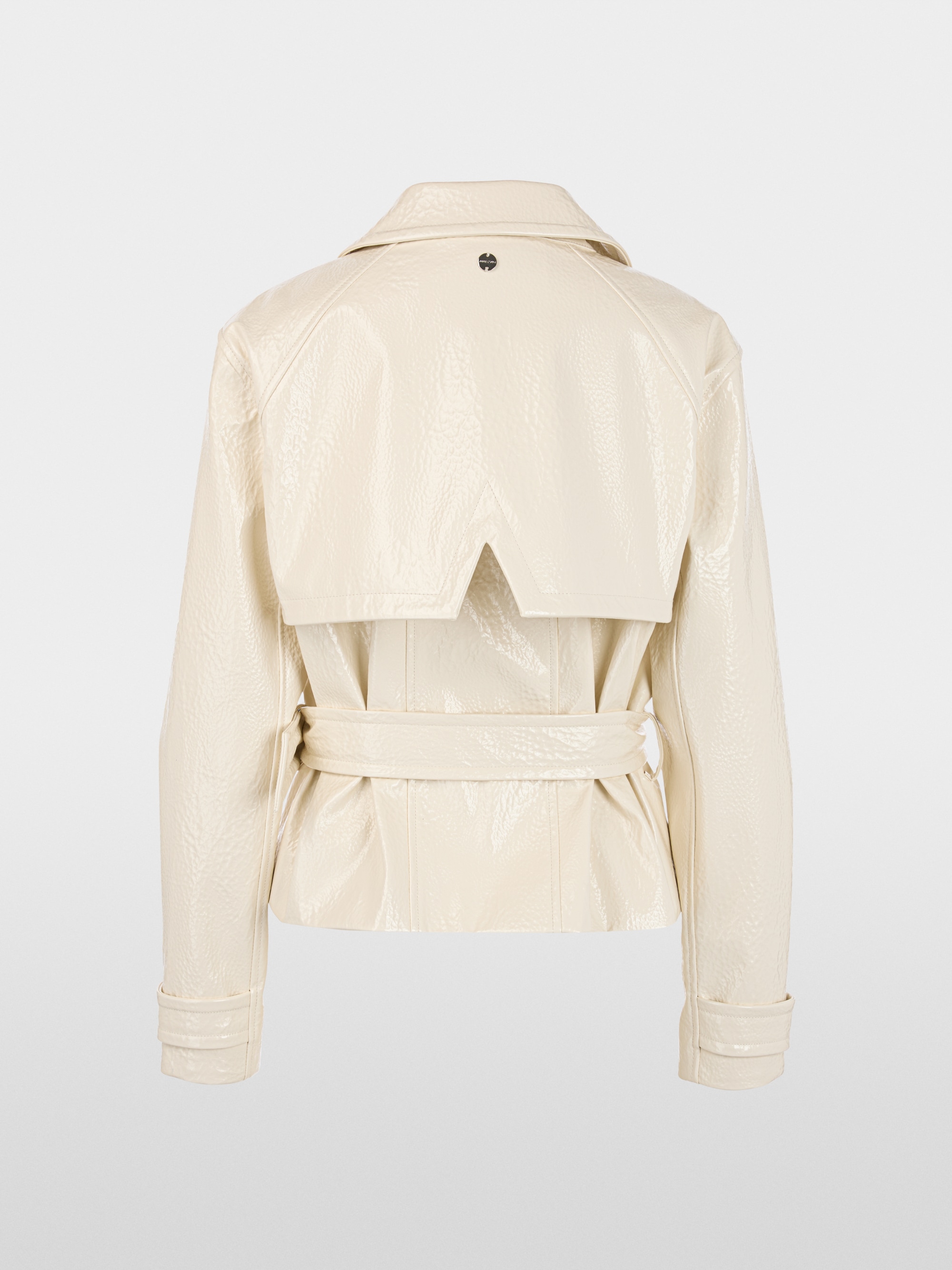 Short trench jacket with patent finish