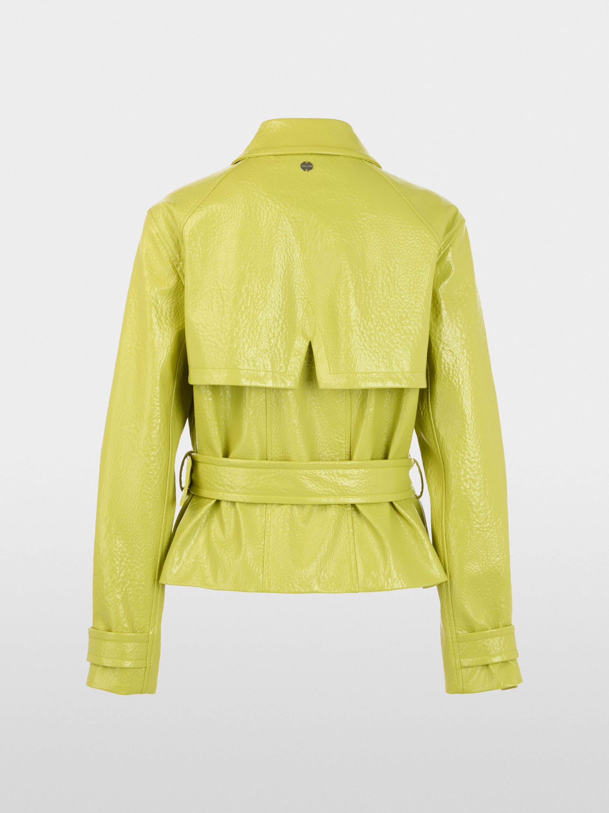 Short trench jacket with patent finish