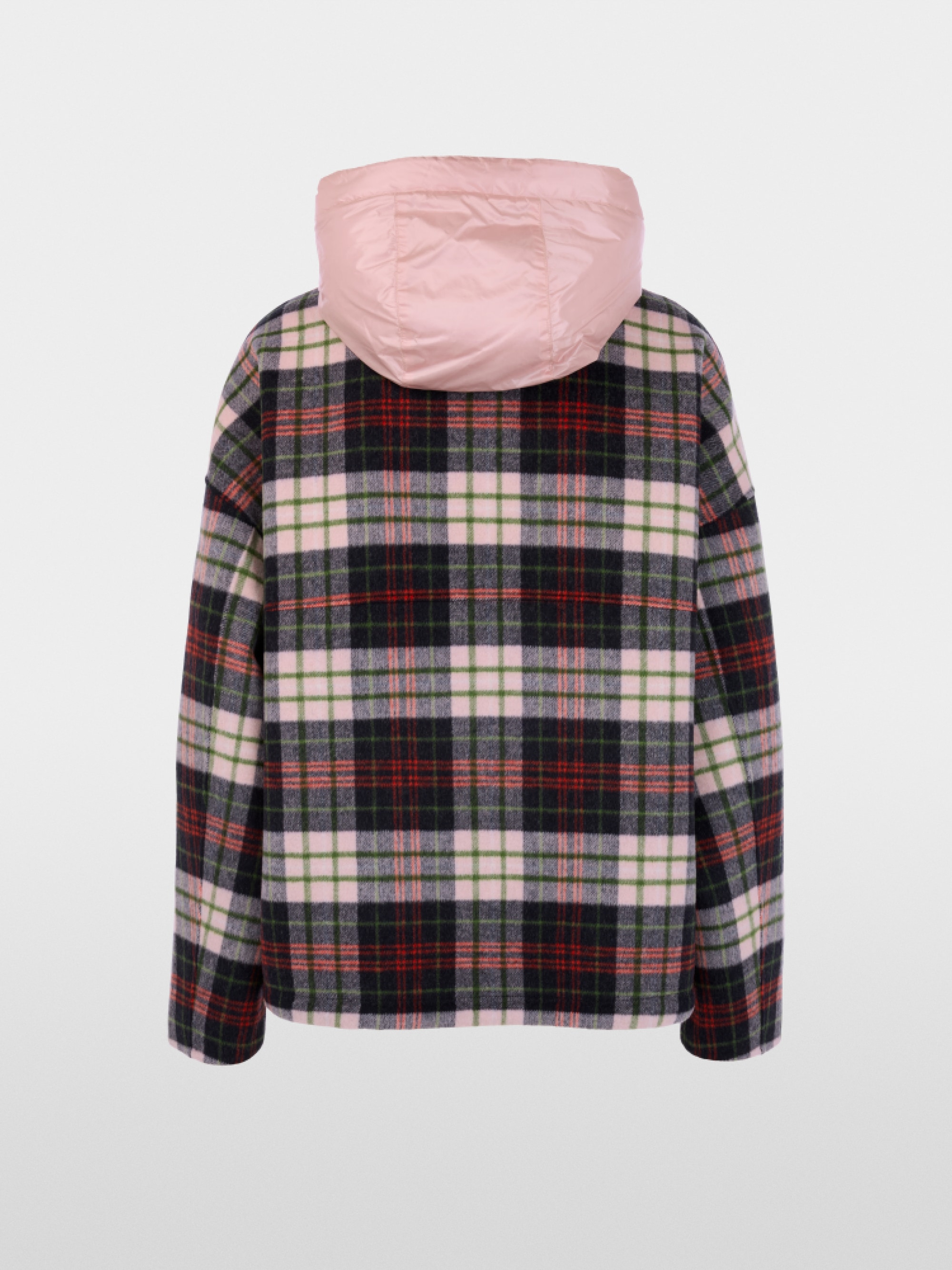 Reversible jacket with quilted hood