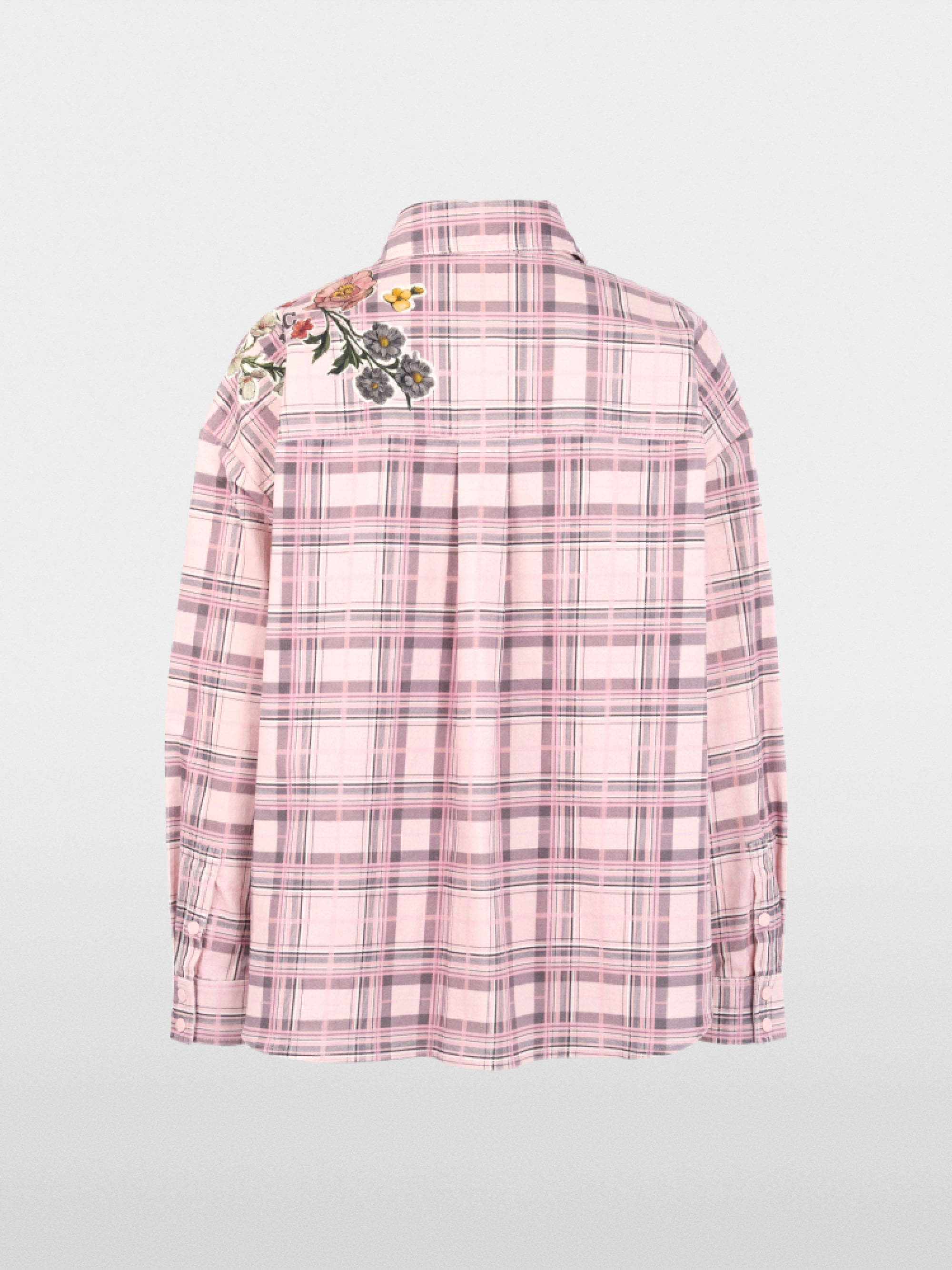 Corduroy blouse with checked design and flowers