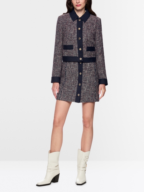 Veste en tweed avec détails en denim