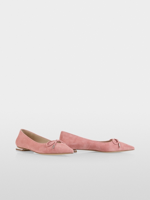 Pointed suede ballerina flats with bow