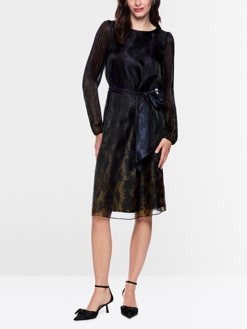 Snake print dress with pleated sleeves