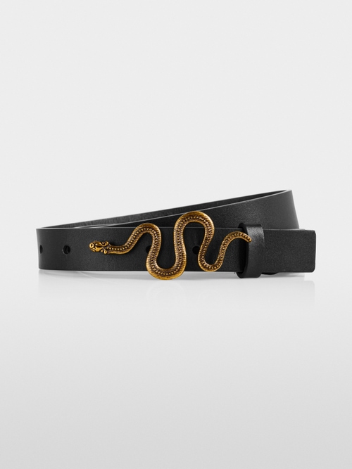Leather belt with snake print