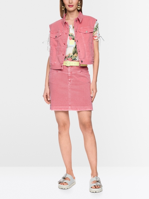 Mini denim skirt with open hem