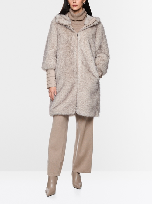 Faux fur coat with hood