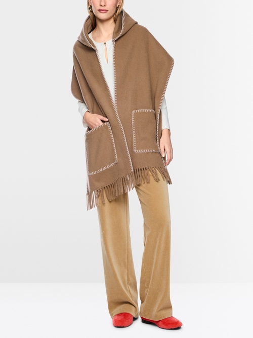 Short wool-blend cape with fringing