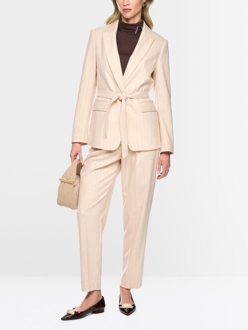 Pinstriped blazer with tie belt
