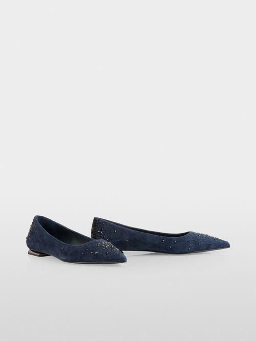 Suede ballerina flats with crystals