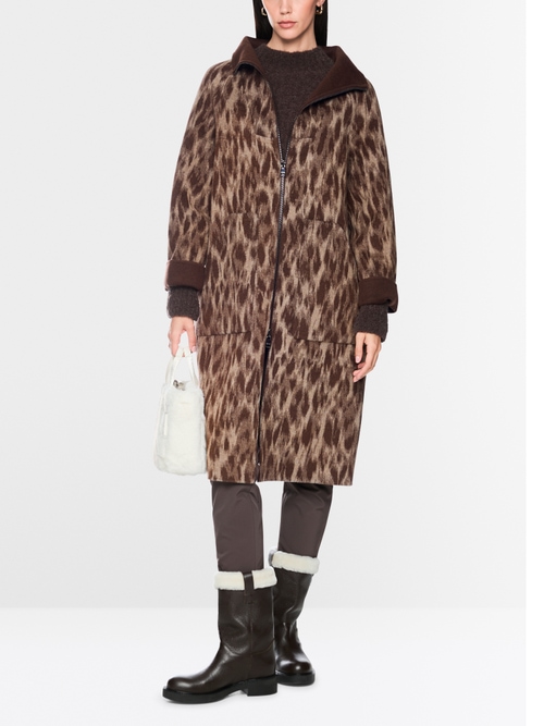 Wool coat with leopard print