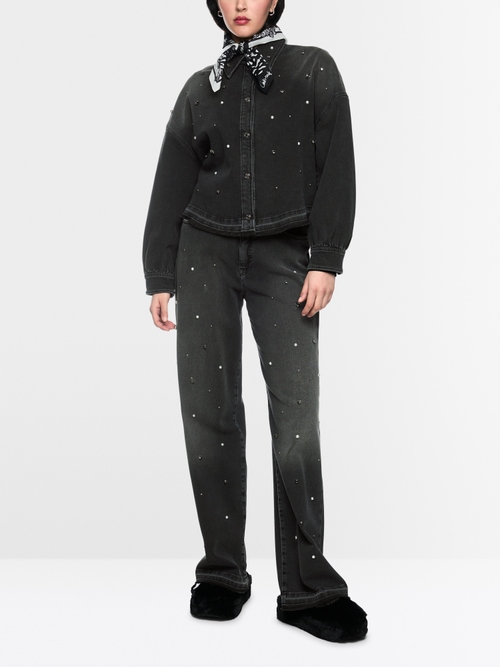 Denim shirt with gemstones