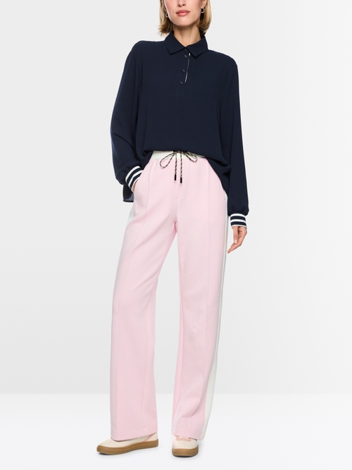 Blouse with polo collar and flounce